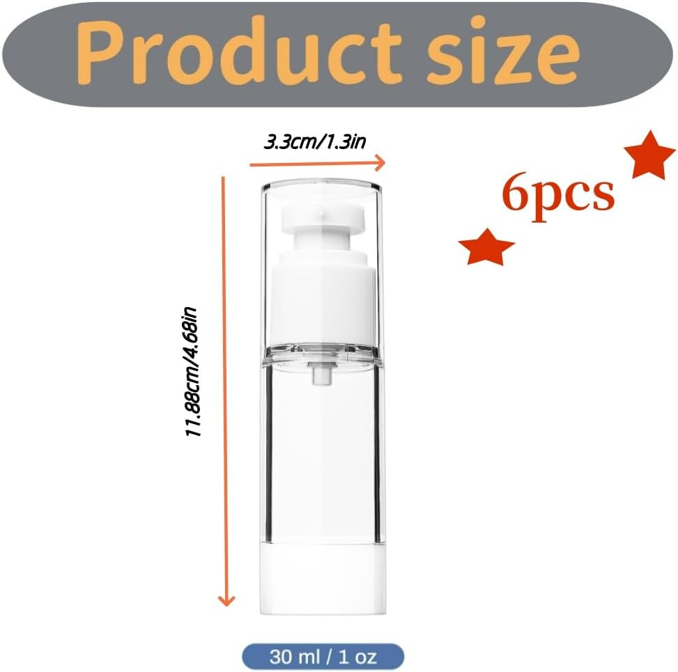 DACUAN 6 Pack 1 Oz/30 Ml Airless Pump Bottle, Travel Perfume Refillable Bottle, Suitable for Lotions, Perfumes, Creams, Foundations, and Cosmetics image number 4