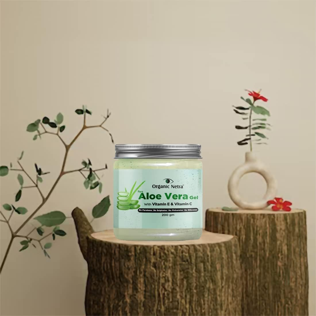 Organic Netra Pure Aloe Vera Gel with Vitamin C & E for Skin, Face and Hair Helps to Repair and Smoothens Hair Relax and Renew Your Skin and Scalp Paraben Free & Sulphate Free, 200Gm image number 1