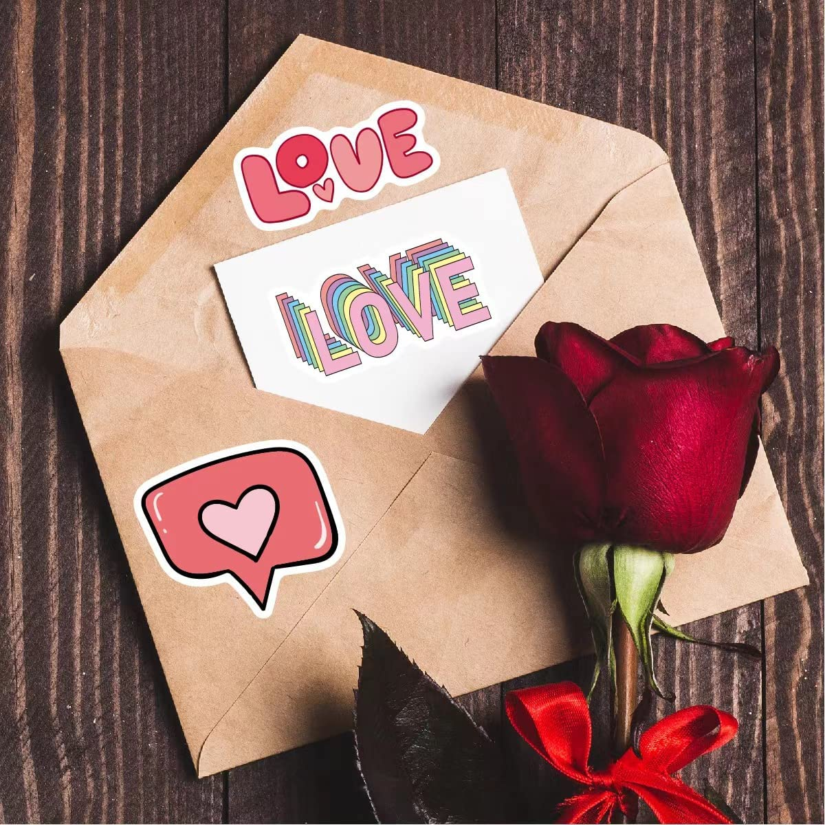 100 Pcs Love Stickers for Envelopes Scrapbooking Phone Wall Envelops Water Bottles Laptop Wedding Car Window, Vinyl Waterproof Love Valentine'S Day Stickers Decal for Gift. image number 3