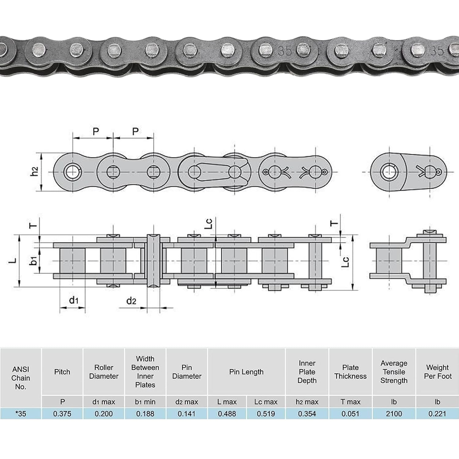 YOXUFA #35 Chain for Mini Bike Coleman CT100U CC100X Baja Doodle Bug DB30 Motovox MBX10 MBX11 Mega Moto MM-B80 105Cc Predator 79Cc 97Cc 100Cc Engine Powersports Parts with Chain Breaker - 140 Links image number 2