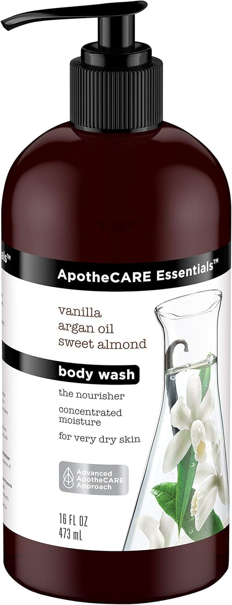 Apothecare Essentials the Nourisher Body Wash, Vanilla, Argan Oil, Sweet Almond, 16 Oz
