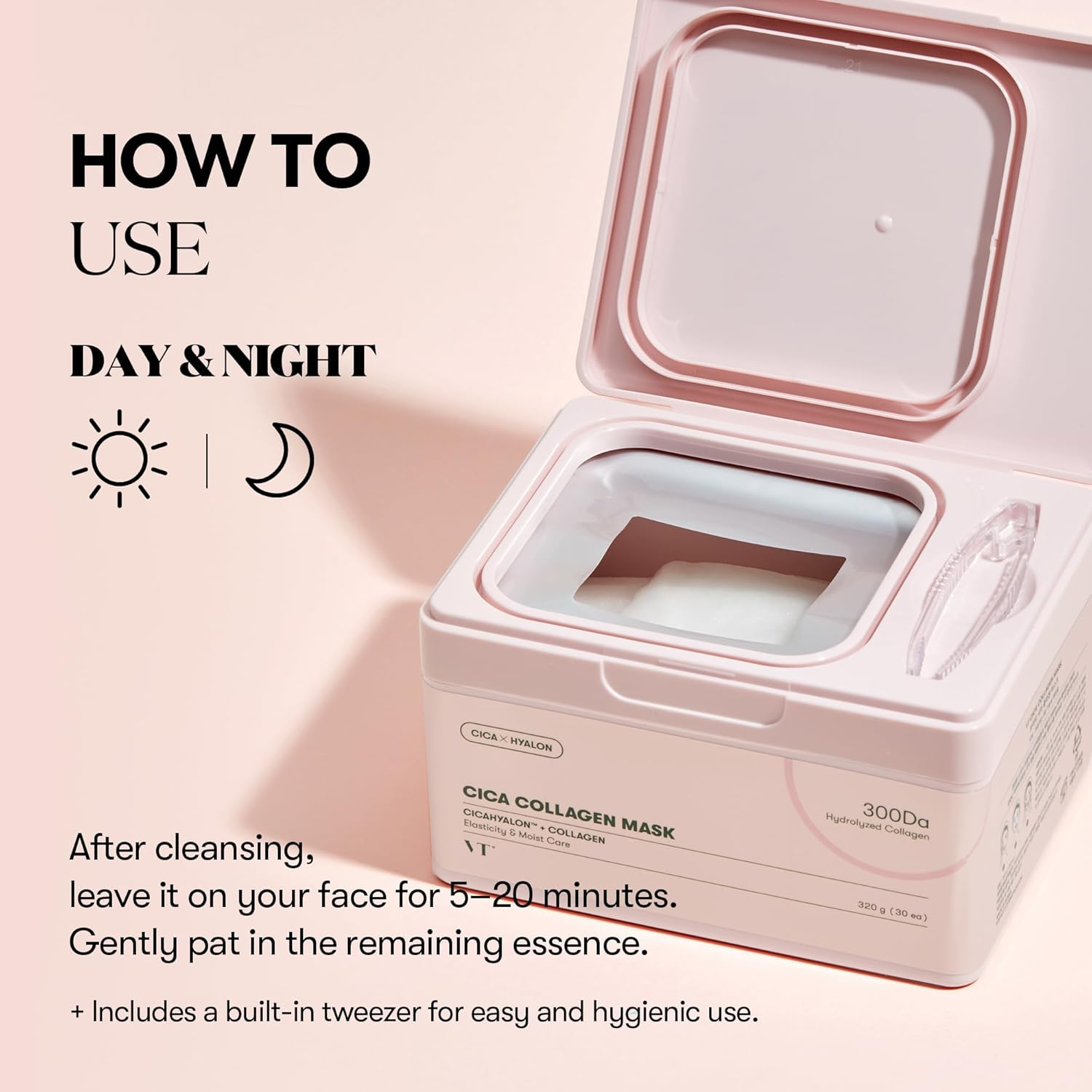 VT COSMETICS CICA Collagen Daily Mask (30 Sheets), 300Da Low Molecular Collagen for Firming, Hydrating & Improving Skin Elasticity, Glass Skin, Korean Skincare image number 5