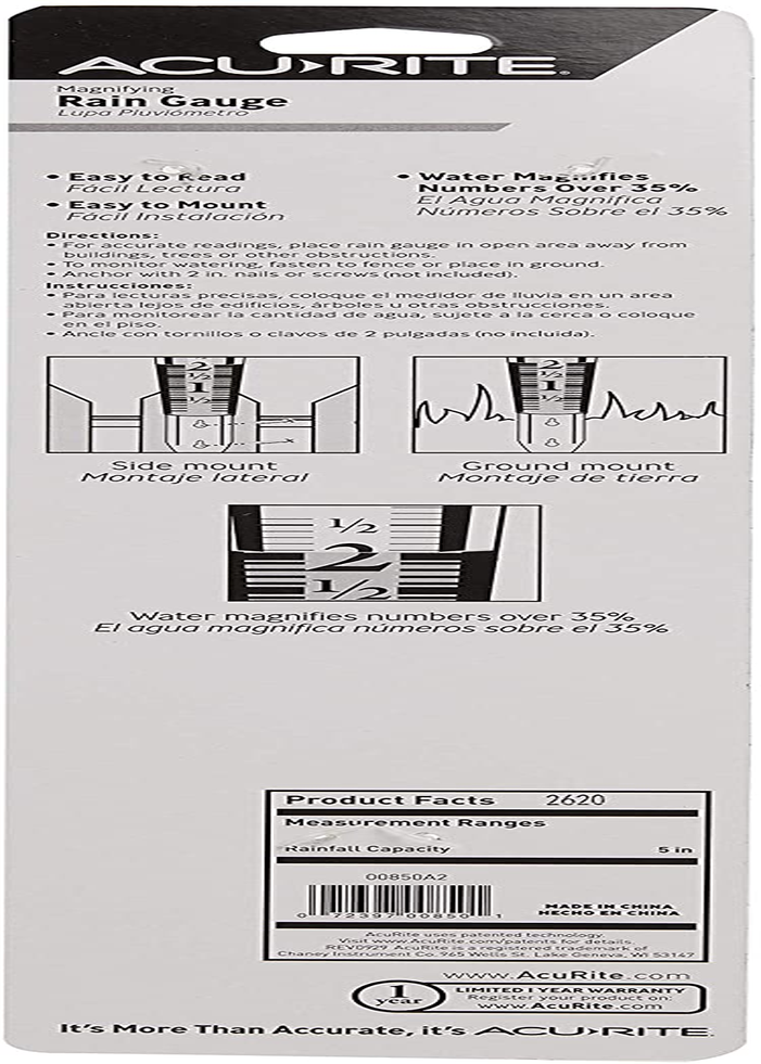 Acurite 5" Capacity Easy-To-Read Magnifying Acrylic, Blue (00850A3) Rain Gauge