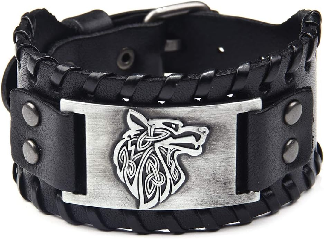 TURTLEDOVE 2 Piece Viking Bracelets - Viking Wolf Fenrir - Norse Vegvisir Scandinavian Amulet image number 5
