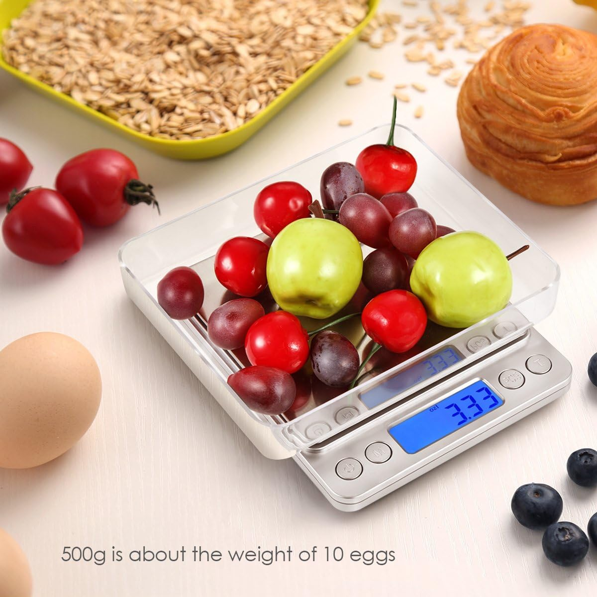 AMIR Digital Kitchen Scale 500G/ 0.01G Pro Cooking Scale with Back-Lit LCD Display Accuracy Pocket Food Scale 6 Units Auto off Tare PCS Function Stainless Steel Batteries Included (Silver) - New Red image number 7