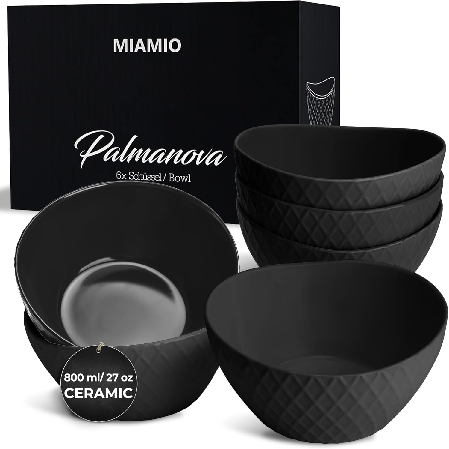 MIAMIO - 6 X 800 Ml - Bowl Set/Cereal Bowl Set - Modern Matte Bowls - Large Bowls Set - Palmanova Collection (Magma Red)