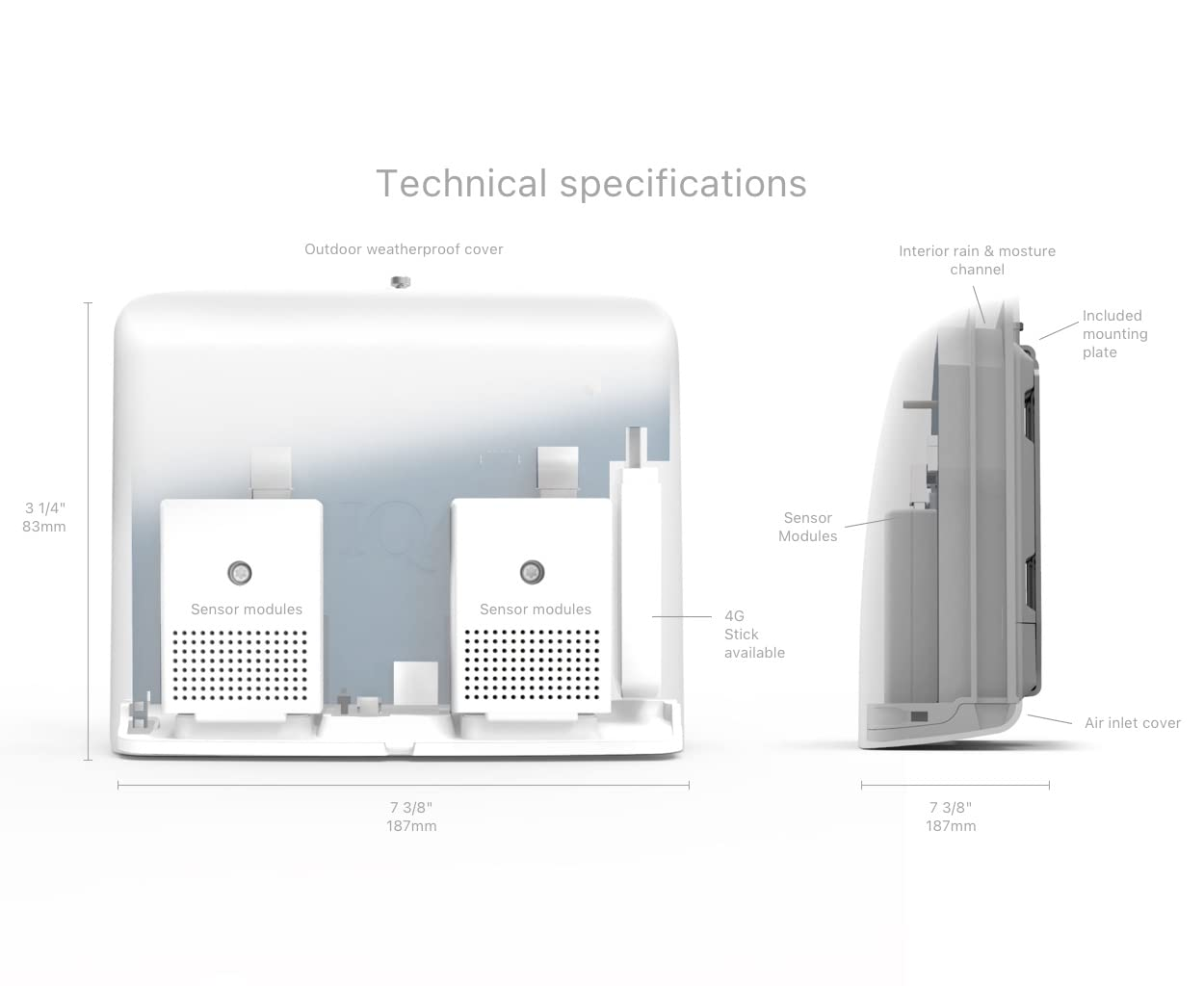 Iqair Airvisual Outdoo Air Quality Monitor, Detects Pm1, Pm2.5, Pm10, Co2, Temperature, Humidity, Pressure; Modular Sensor Design, Wi-Fi, LAN, German Made (Pack of 1) White image number 6