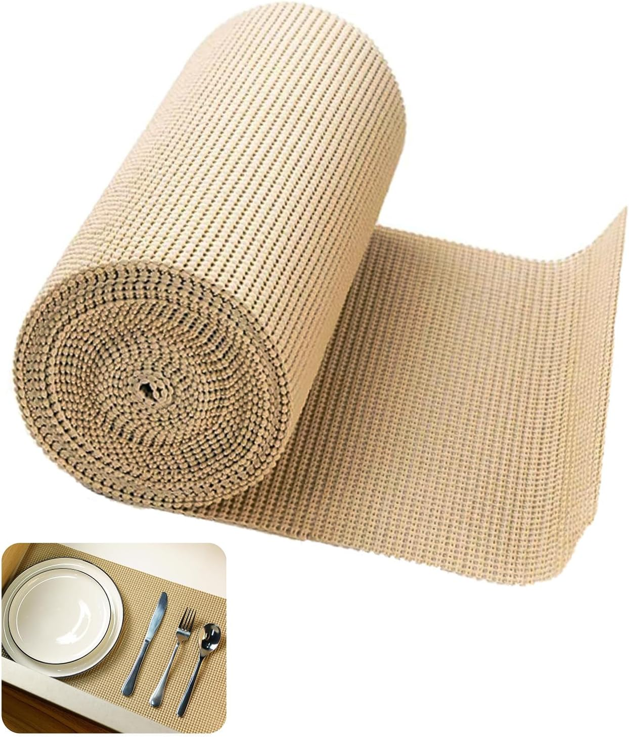 Taicols Shelf Drawer Liners Non Adhesive Non Slip Strong Grip Liner for Kitchen Cabinets Storage Shelves Liner Refrigerator Mats Easy to Cut Multipurpose Reusable Durable Washable 30*150Cm (Off-White)