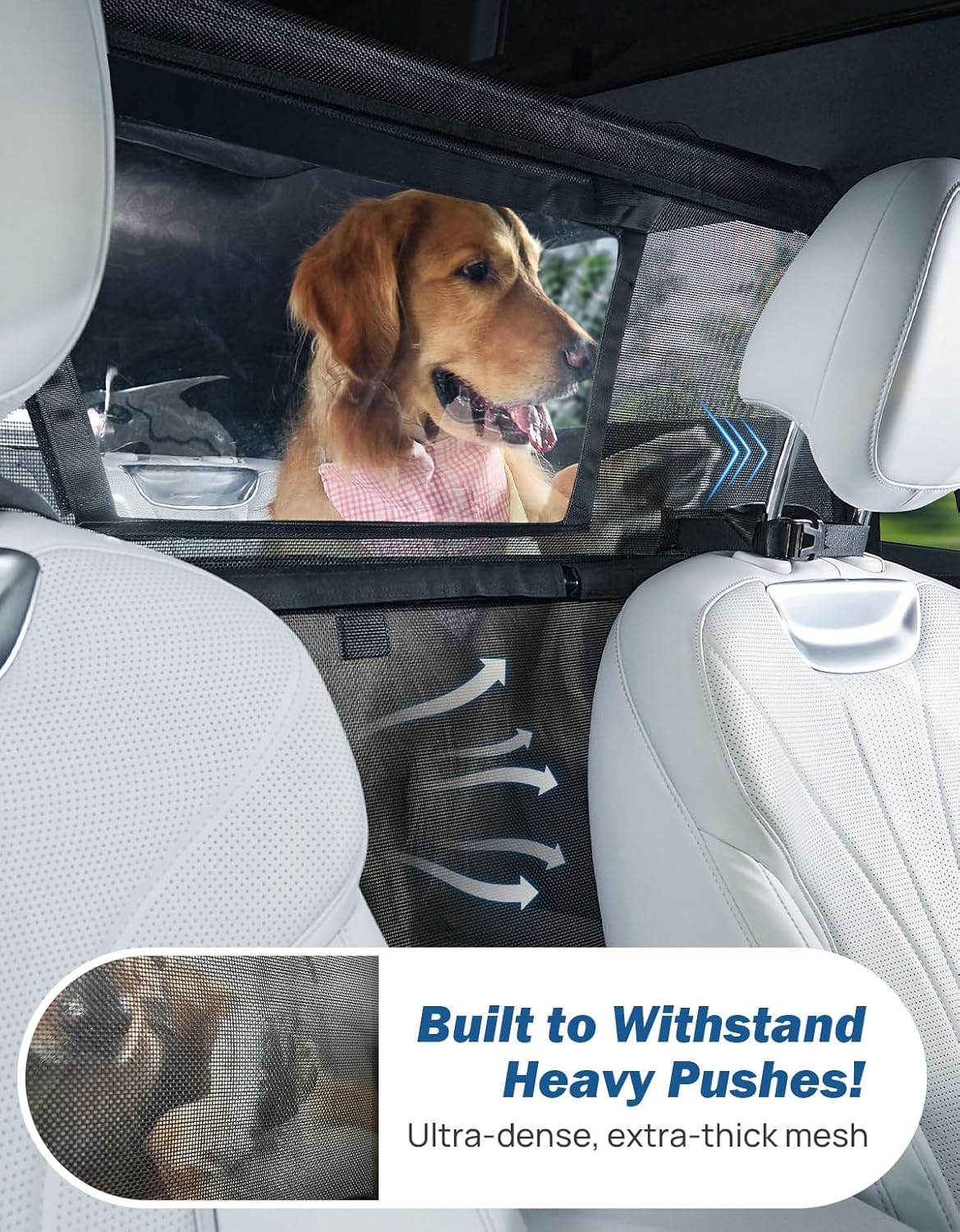 JOYTUTUS 52" Wide Dog Car Barrier with Removable Visual Window, Car Barrier for SUV Escape-Proof, Net for Car Cargo behind Front Seats, Vehicle Gate for Dog Travel, Ideal for Cars Suvs Trucks image number 6