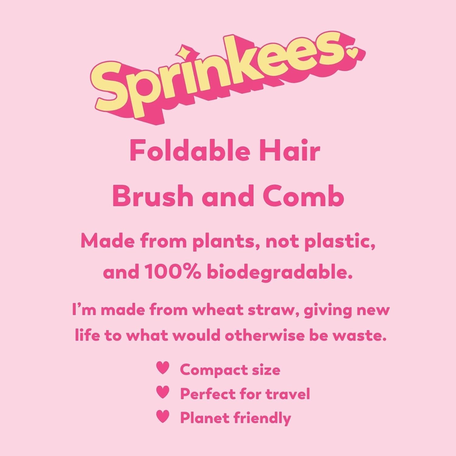 Foldable Hair Brush and Comb - Plastic-Free 100% Biodegradable Wheat Straw (White) image number 2