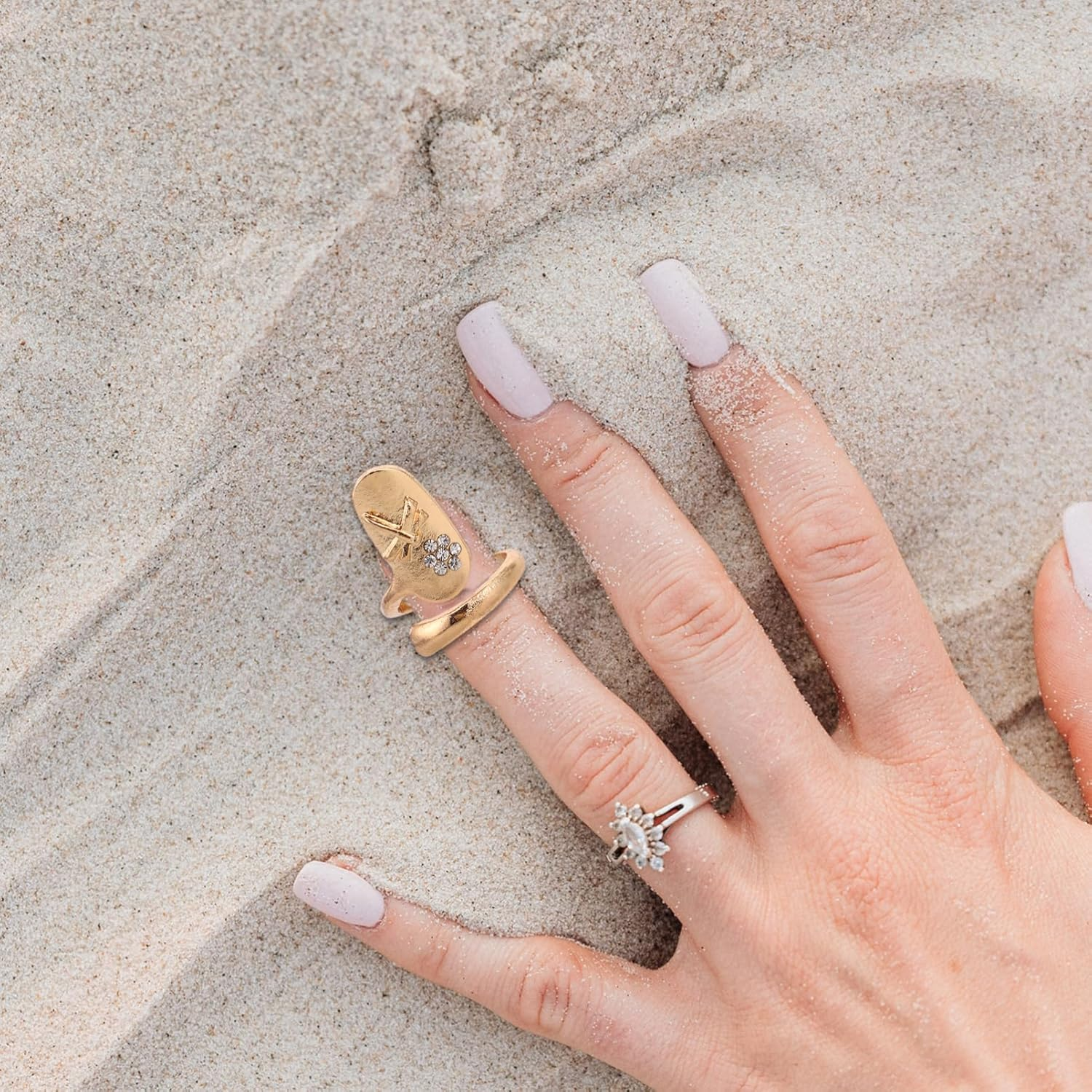 VICASKY 2Pcs Fingernail Rings for Women Nail Art Rhinestone Nail Decorations Opening Fashionable Fingertip Jewelry image number 5