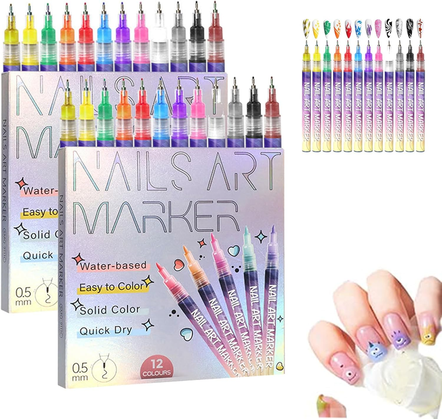 12 Colors Nail Art Pens Set, Nail Art Markers for Gel Nails, Diy Nails Arts Marker, 3Dnail Polish Pens for Arts Drawing, Painting Point Dotting, Manicure Tools (1PCS)