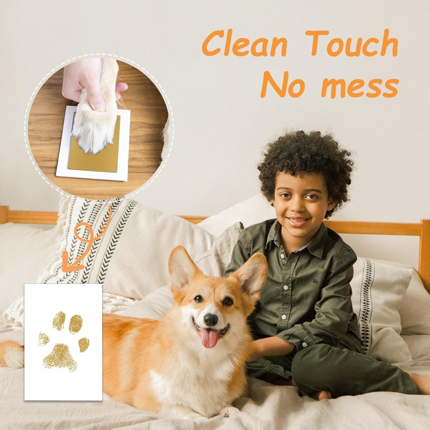 Inkless Pet Paw Print Kit,No-Mess Dog/Cat Nose & Paw Impression Set,Memorial Keepsake Cards, 2 Sizes, Quick-Dry & Vet-Safe (Gold, Small-Medium 4-Pack) image number 2