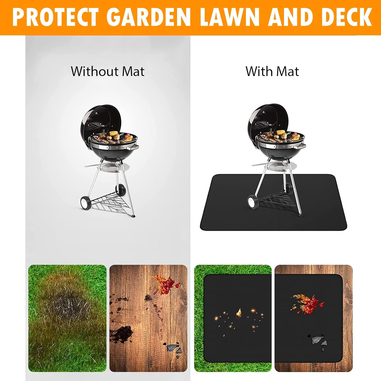 Large under Grill Mat, Double-Sided Fireproof BBQ Mat for Outdoor Charcoal, Flat Top, Smokers, Gas Grills, Oil-Proof Waterproof BBQ Protective Mats for Decks and Patios, 122 * 76 Cm image number 4