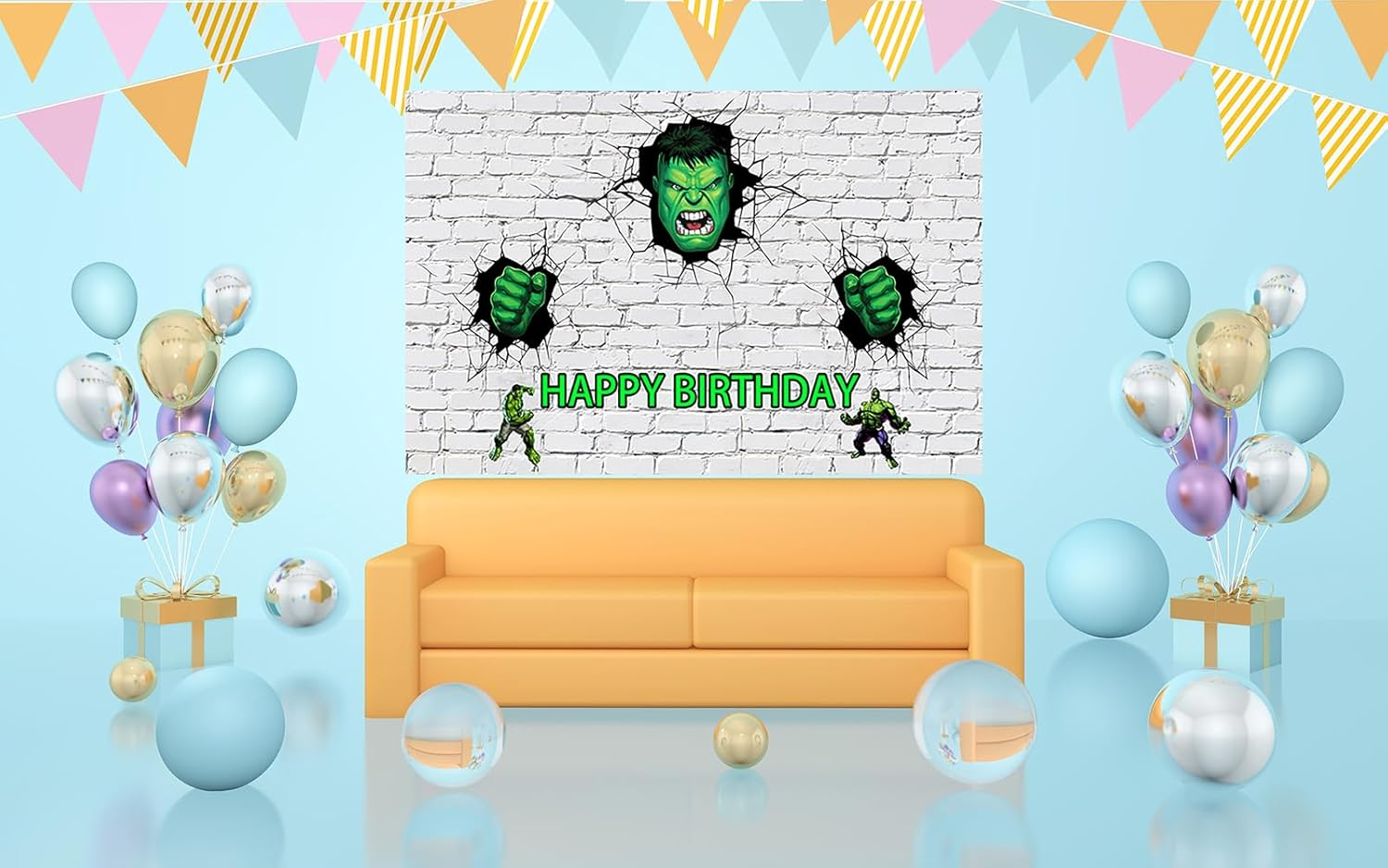 White Brick Wall Backdrop for Hulk Theme Birthday Party Supplies 5X3Ft Hulk Superhero Theme Baby Shower Banner for Birthday image number 2