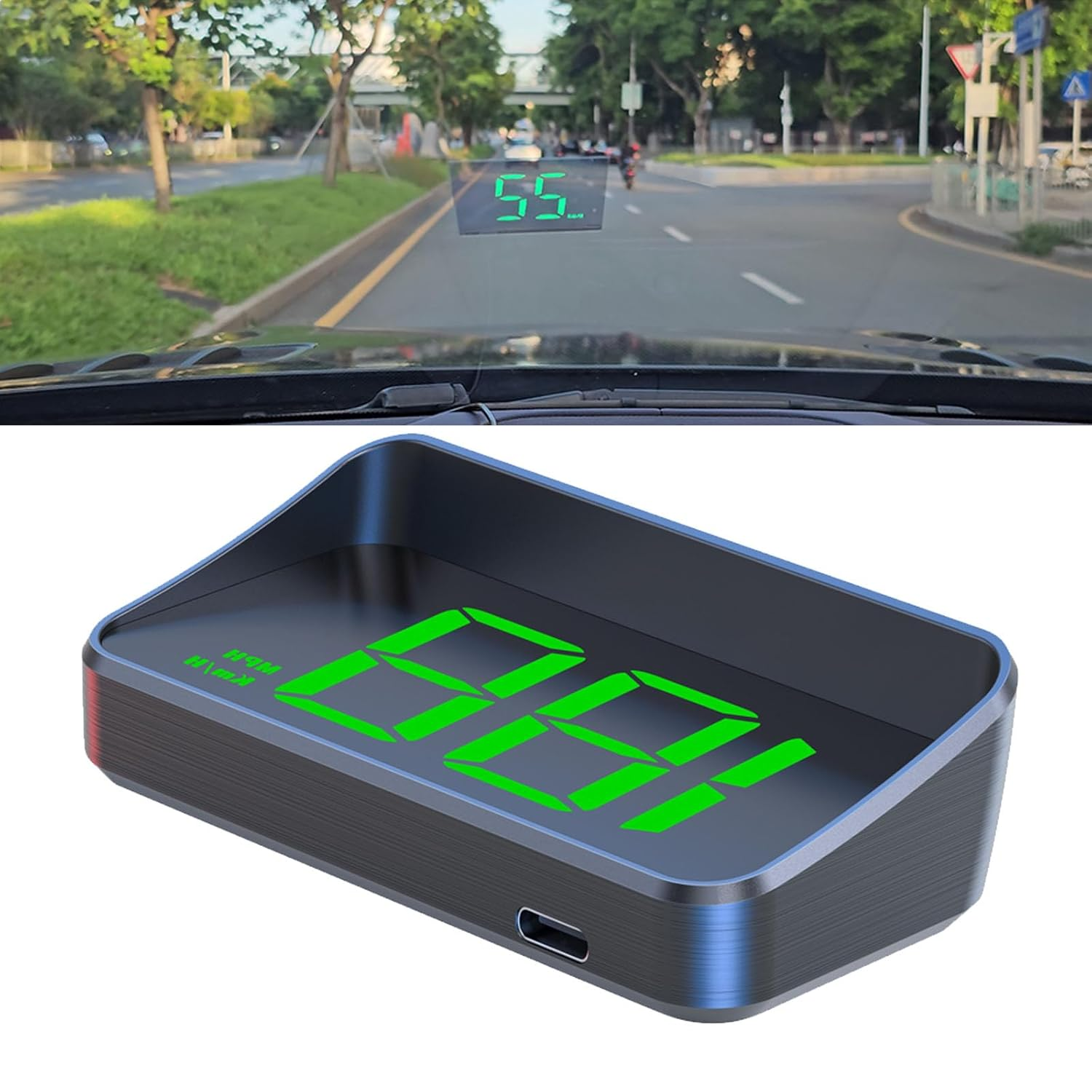 BLLYOGU Car GPS Head up Display Speedometer HUD Digital Windshield Projector Speed Meter KM/H Speed Unit for All Car Models (Green) image number 4