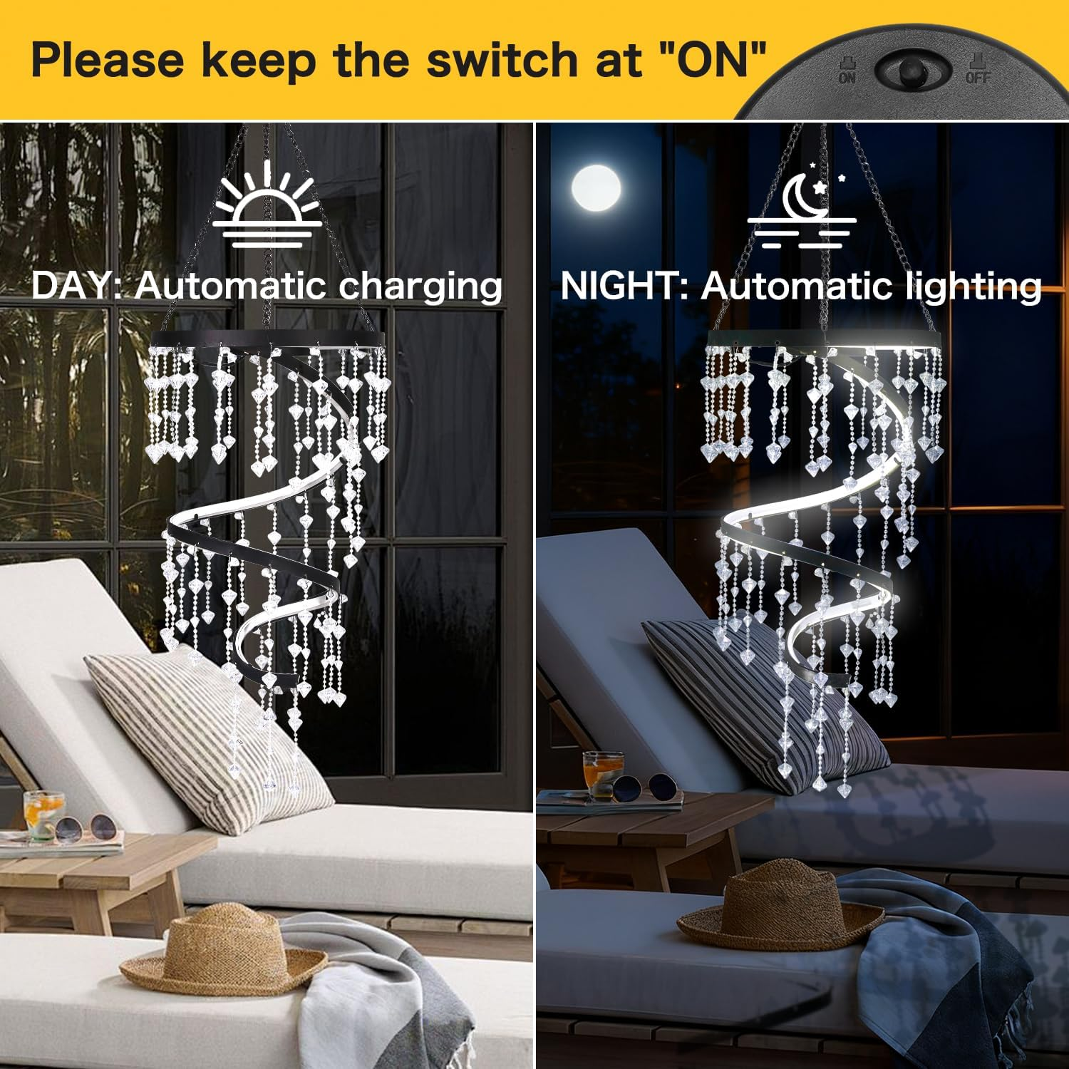 Solar Hanging Crystal Chandelier Outdoor Garden Decorative Lights Bright White 5Ft LED Strip Waterproof Hanging Lantern for Valentine Gifts Garden Gazebo, Party, Wedding Style 2 image number 1