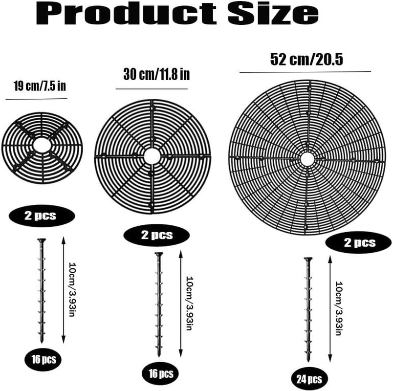 2 Pack Plastic Plant Pot Grid Cover and Protector - Flower Pot Soil Cover with 16 Stakes, Cuttable (Black, M) image number 4