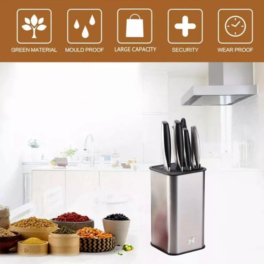 SMART PEPPER Knife Block Holder, Universal Knife Block without Knives, Space Saving Knife Storage and Protect Blades, Unique Modern Design with Scissor Slot