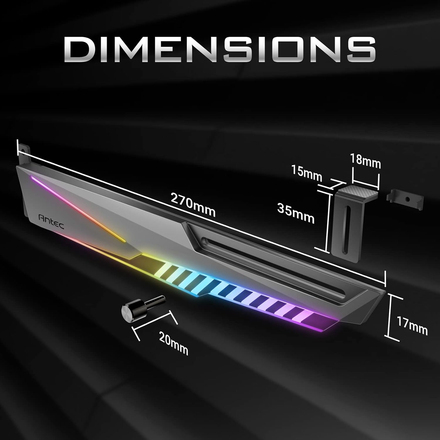 Antec Dagger ARGB 5V 3-Pin 5 Holes GPU Bracket, 170-270 Mm, Black image number 1