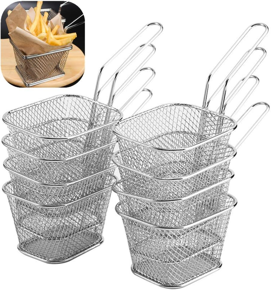 Fry Basket Chip Fries Baskets,8Pcs Mini Stainless Steel Mesh Wire French Fry Chips Baskets Net Strainer Food Presentation Strainer Potato Kitchen Cooking Tools image number 5