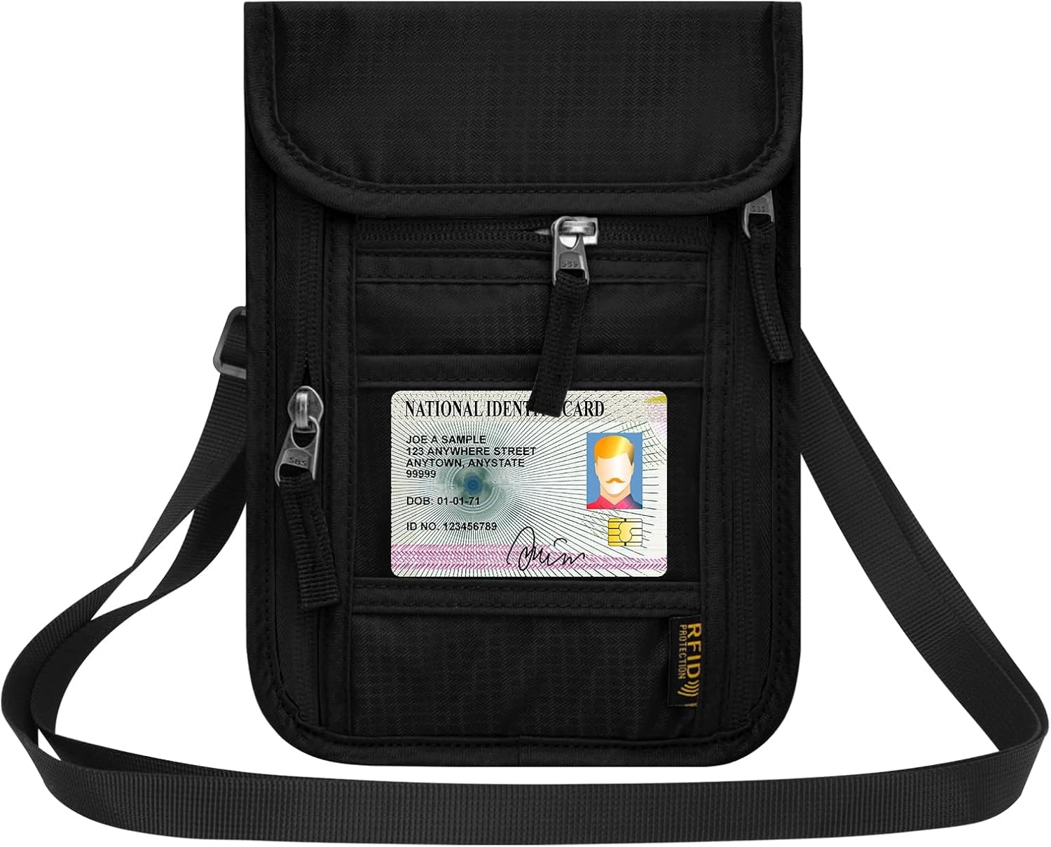 Travel Neck Wallet,Passport Holder Neck Pouch for Men Women with Adjustable Neck Strap and RFID Blocking, Black, Leisure image number 5