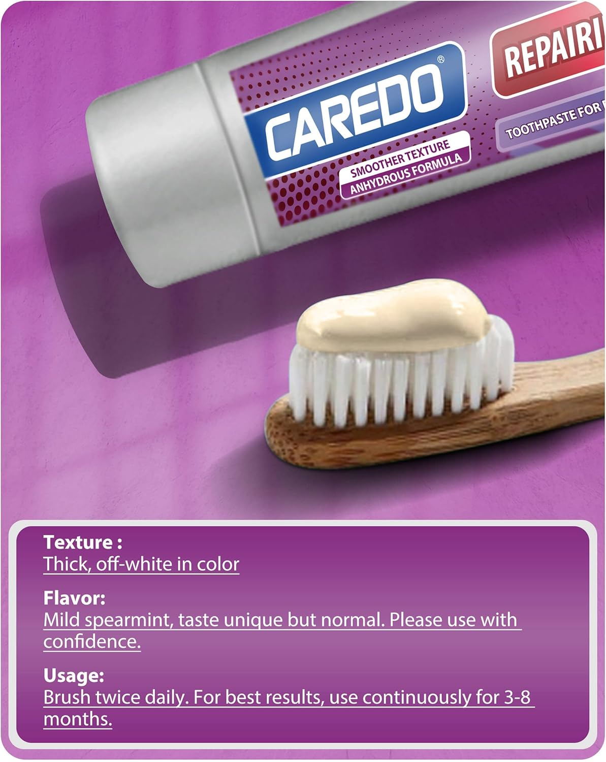 CAREDO Toothpaste for Receding Gums, Gingivitis & Periodontitis, Gum Repair Gum Disease Treatment, Plaque Removal, Bleeding Gums & Bad Breath Care, Fluoride Free Periodontal Toothpaste 3.52OZ image number 1