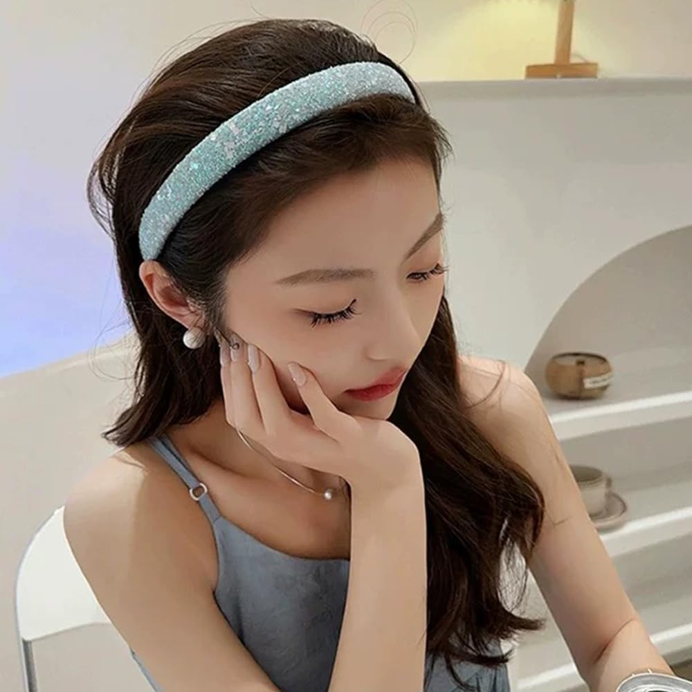 TSUOUKL 1 X Glitter Headband, Women'S Glitter, Headband Girls, Headband Children, Girls Hair Bands Sequins, Cute Daily Accessory for Girls and Women, Sky Blue image number 2