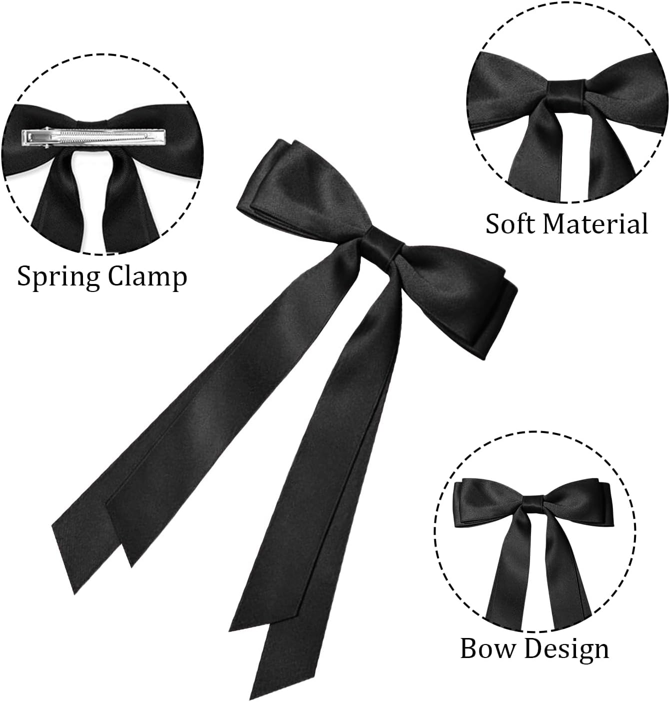 SYEYCW 5 Pcs Hair Bows for Girls Women, Ribbon Bows for Hair, Metal Ponytail Clips, Ribbon Ponytail Holder Accessories, for Daily Wear, Parties and Celebrations, Black, Red, Pink, Beige, White image number 4