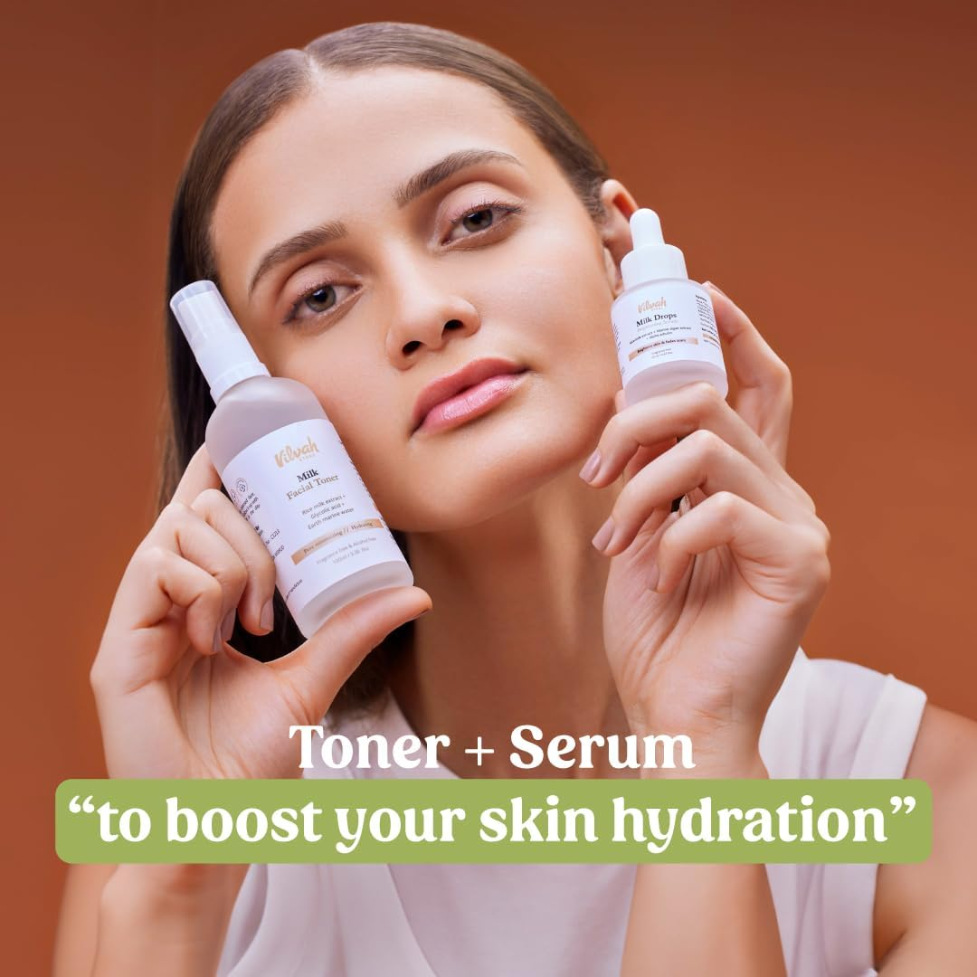 Vilvah Store Skin Hydrating Combo | Milk Drops Serum | Milk Face Toner | Minimizes Pores and Hydrates Skin | Balances & Restores Skin'S Ph Levels image number 2