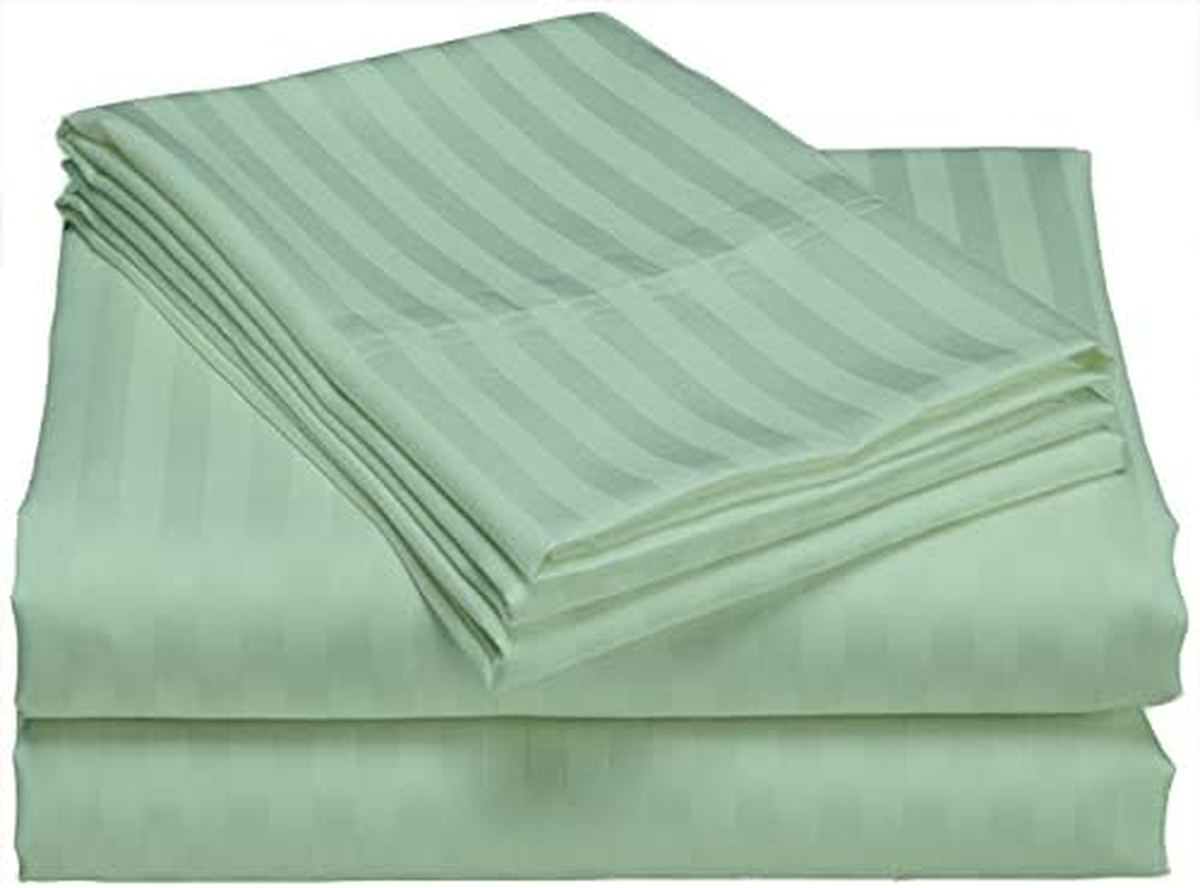 Lasin Bedding, Luxury Super Soft 100% Cotton Duvet Cover Pillowcases Fitted Sheet Set, Stripe, California King, Green image number 2
