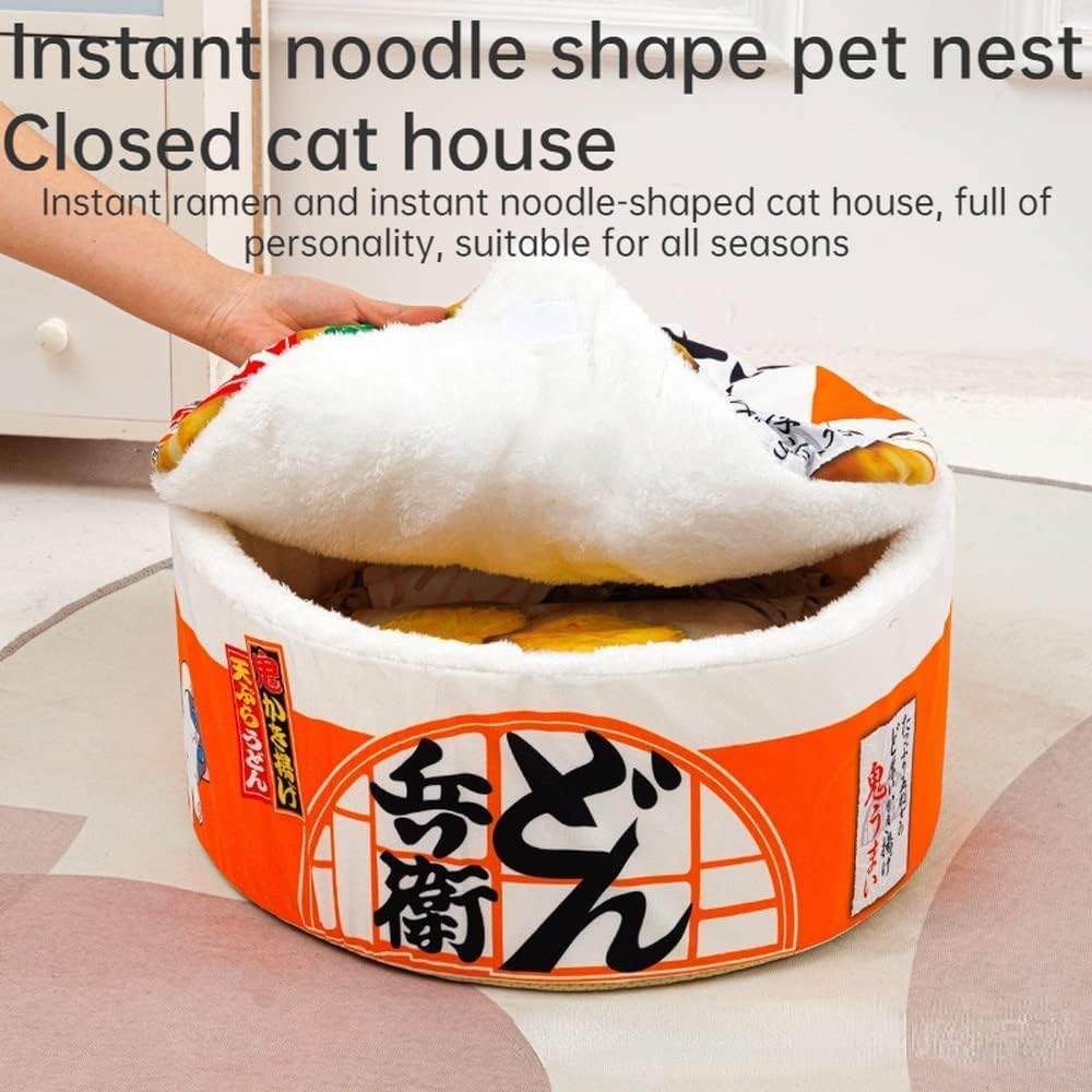 Cat Nest Instant Noodle Shape Cat House Cat Sofa Bed Cute and Comfortable Pet Cat House Detachable Multifunctional Soft Pet Bed Suitable for Cats and Dogs Applicable to All Seasons (S,Orange) - Pink image number 5