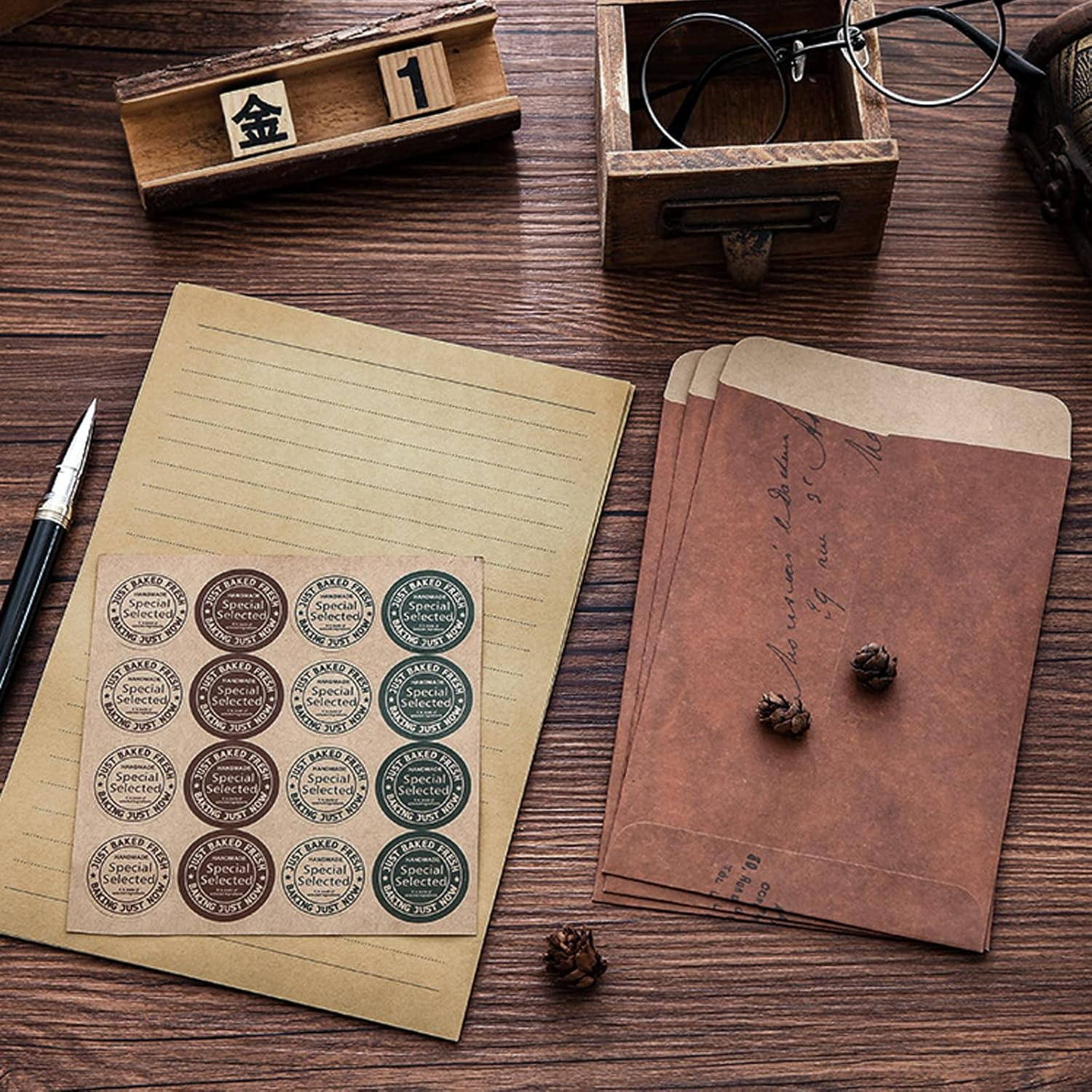 Vintage Letter Writing Sets, 32 Sheets Letter Paper A5 Lined, 10 Pcs Envelopes and One Sheet Sticker, Stationery Paper for Wedding Birthday Party Invitations Easter Christmas image number 3