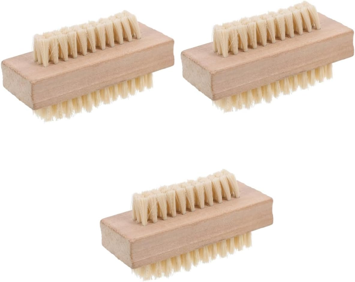 Healvian Wooden Handle Double Sided Nail Brush with Natural Bristle for Nail Cleaning Durable Nail Brush for Fingernails and Toenails