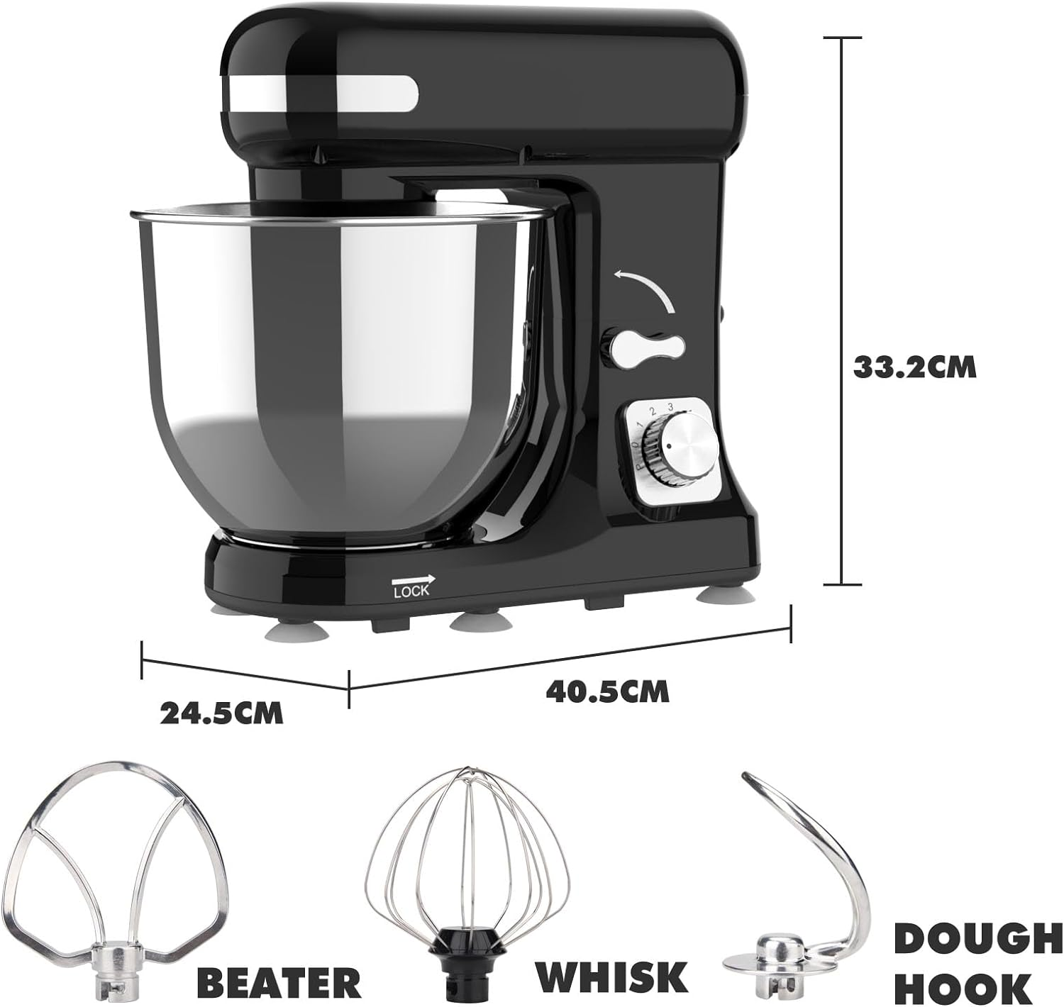 6.5L Stand Mixer, Black Electric Food Mixer, 6-Speed Flour Grinder Minced Meat, Kitchen Machine with Dough Hook, Whisk & Beater (1400W) - Green image number 6