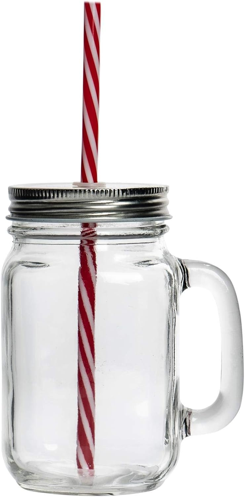 Rink Drink 4 Piece Glass Drinking Jars Set with Lid and Reusable Straw - Mason Style Jam Jar Glasses with Handle - 450Ml image number 4