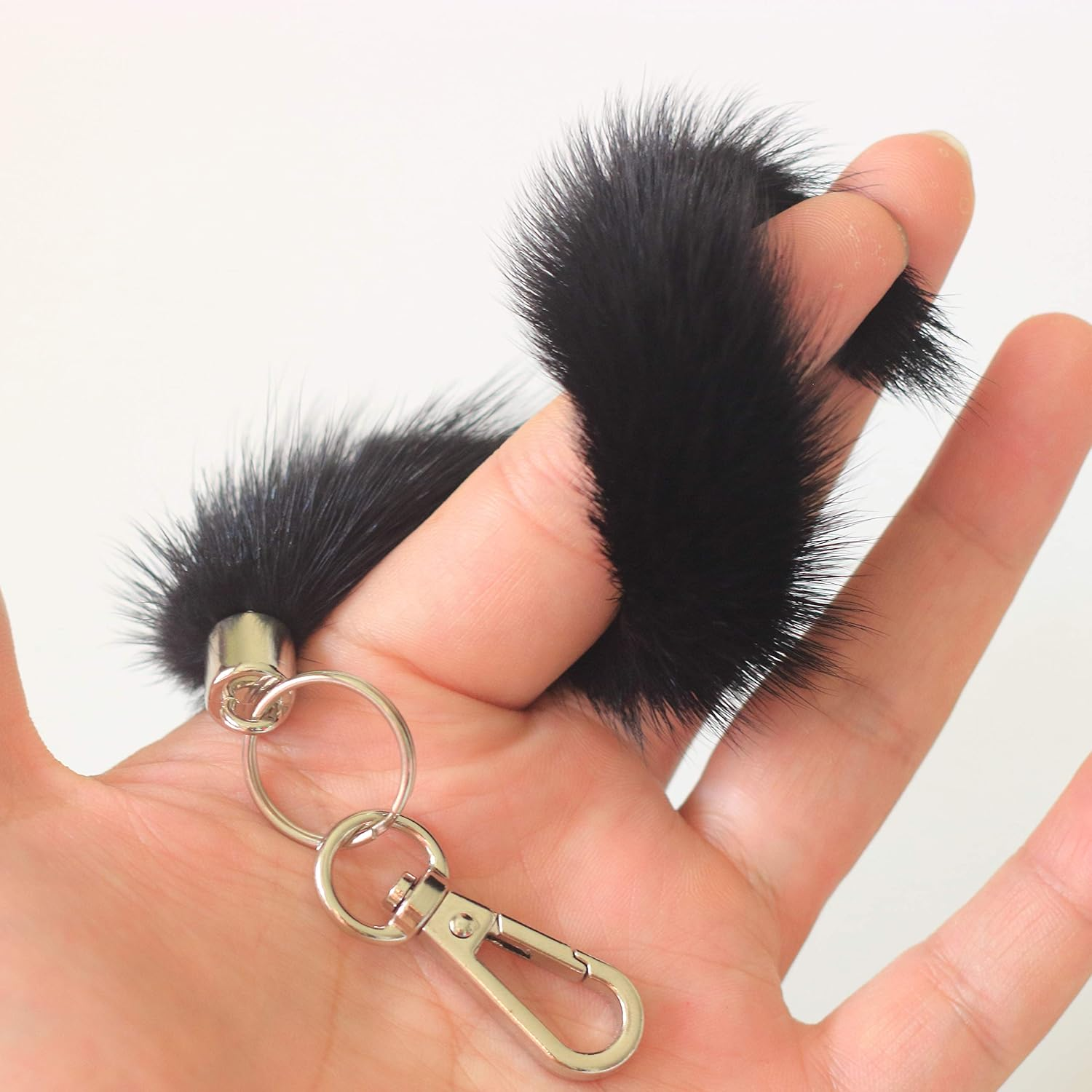 Fosrion Real Mink Tail Fur Key Chain Hook Ring for Offic Motor Car Jeep Truck Motorcycle Motorbike (Black) image number 5
