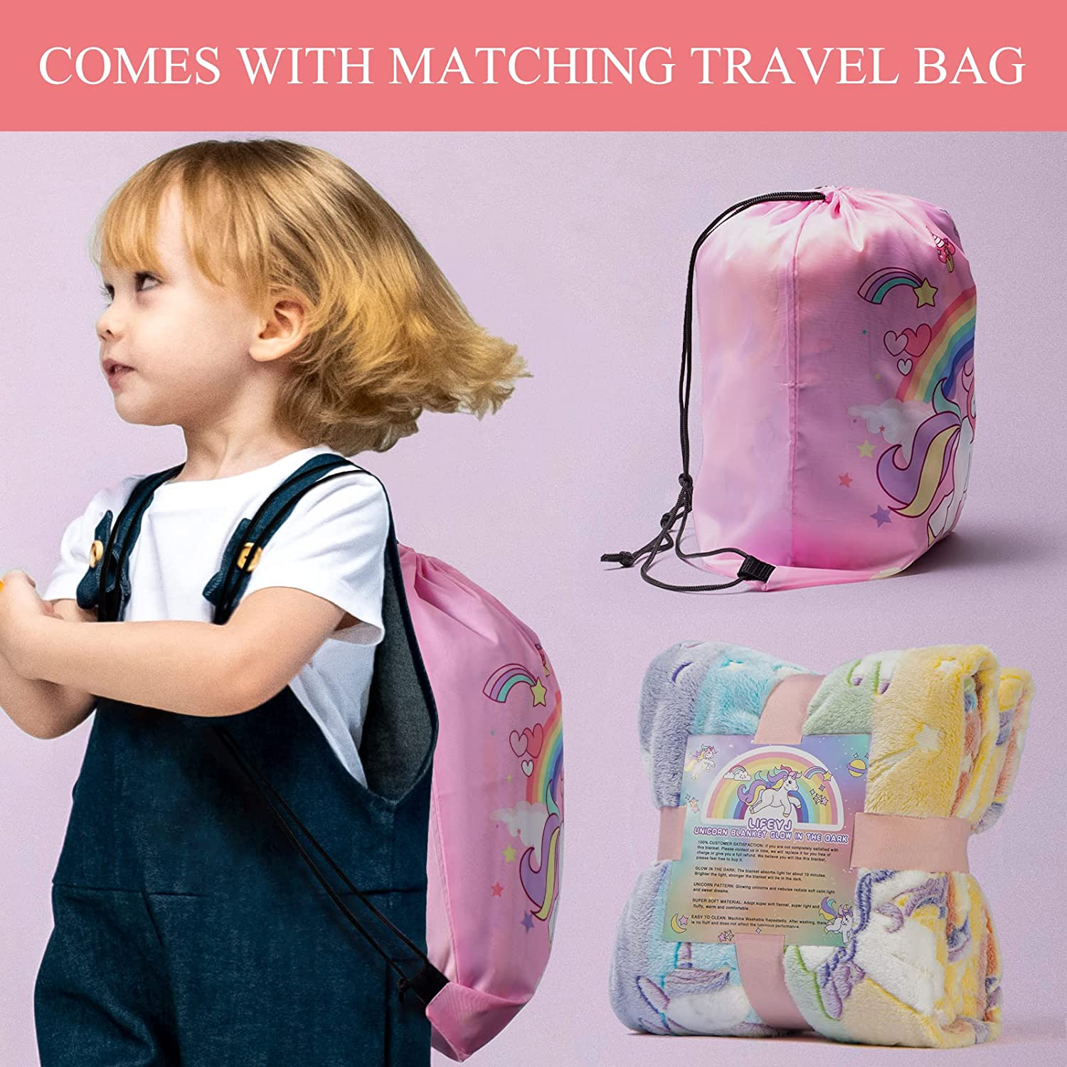 Glow in the Dark Unicorn Blanket - Soft, 50"X60" - Ages 3-10, Perfect for Girls' Gifts & Birthday, Halloween image number 4