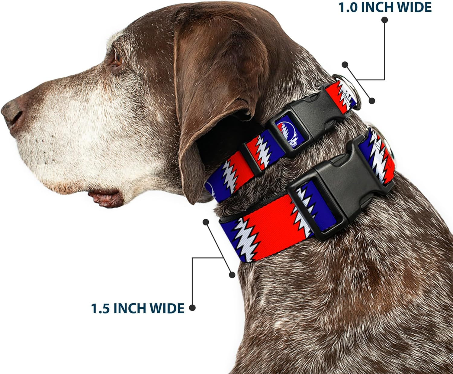 Dog Collar Plastic Clip Steal Your Face Lightning Bolt Repeat Red White Blue 15 to 26 Inches 1.0 Inch Wide image number 4