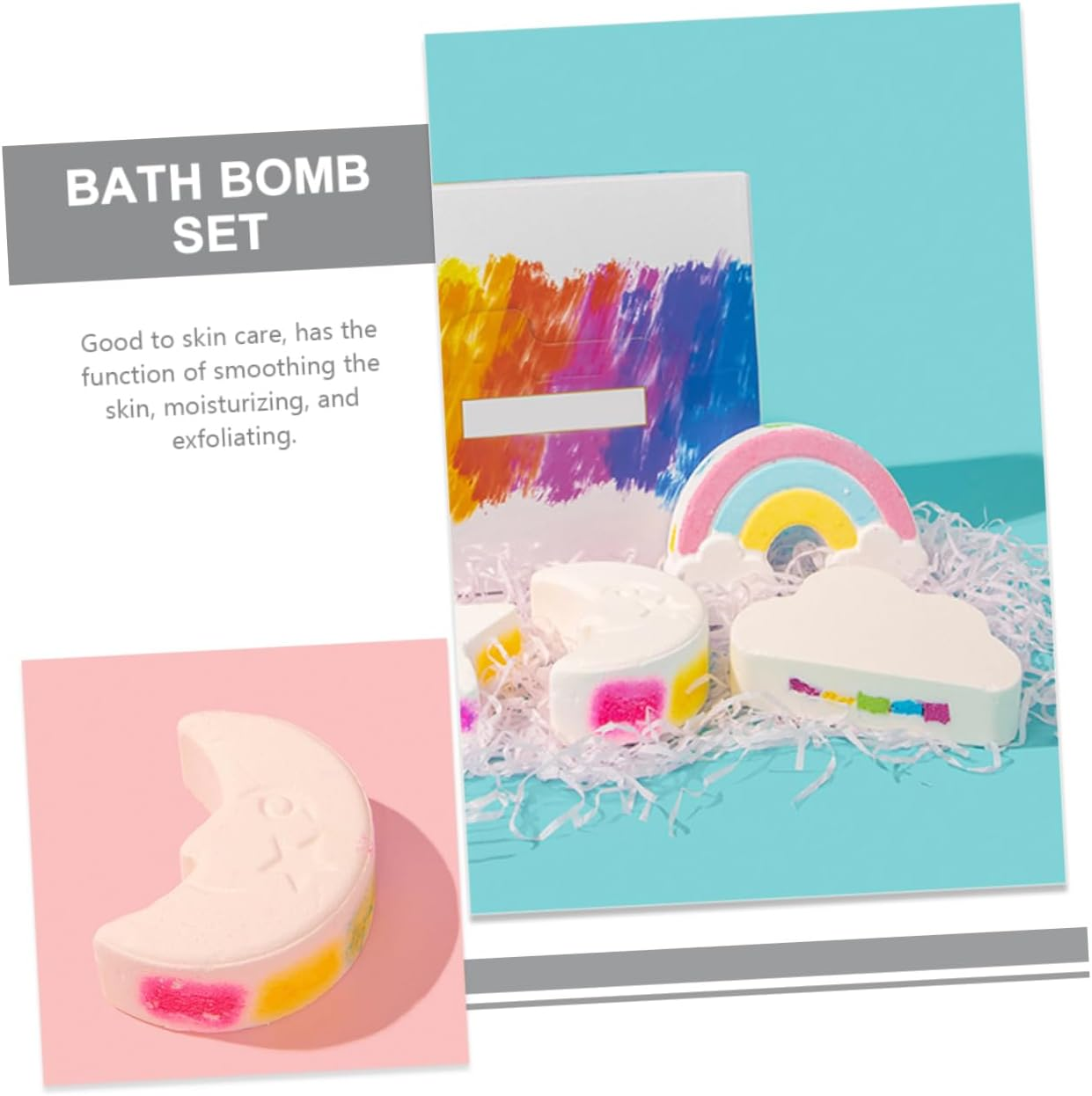 KOMBIUDA 4Pcs Cute Rainbow Bath Salt Essential Oil for Relaxing Shower Moisturizing Bathing Salt for Smooth Skin for Self-Care and Relaxation image number 1