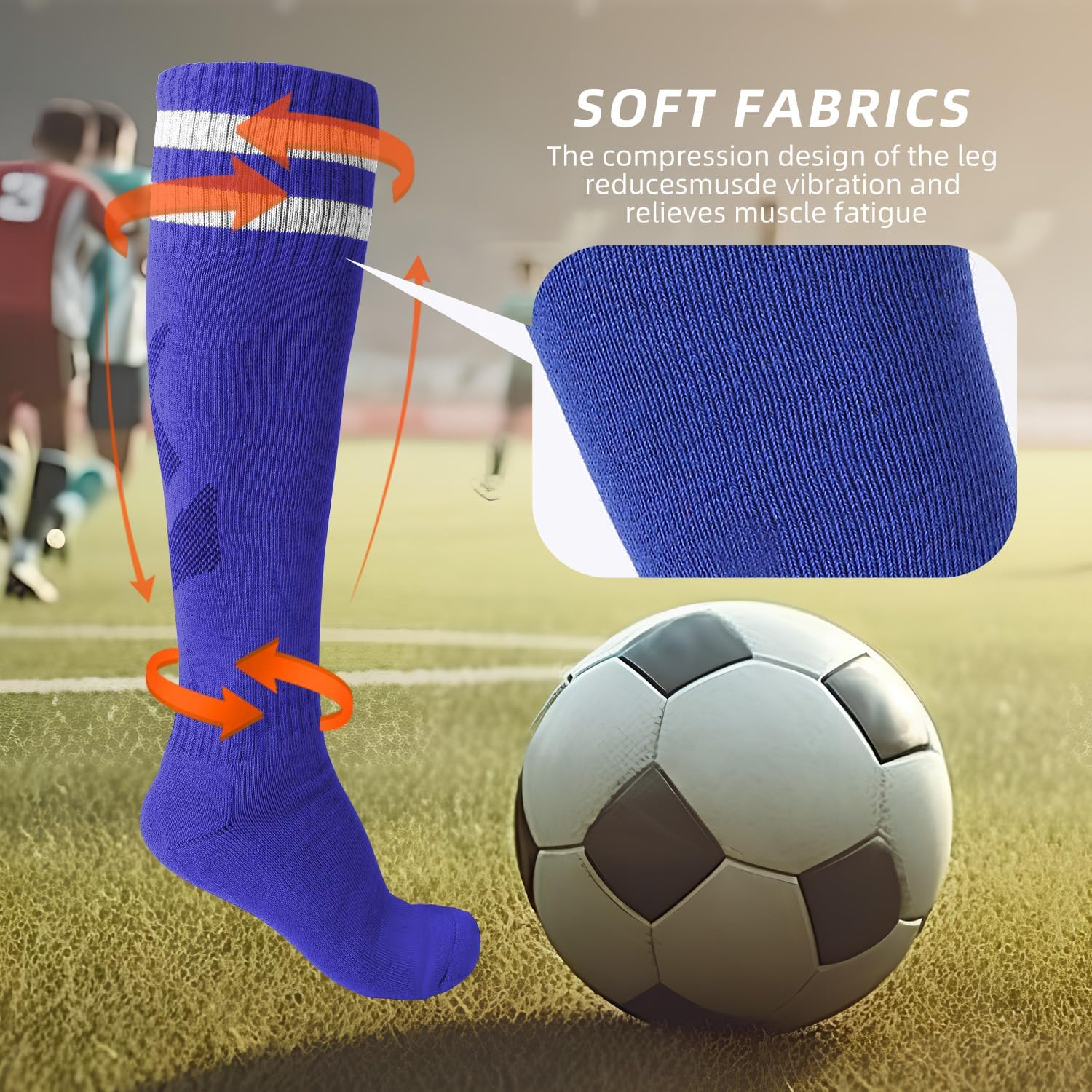 3 Pairs Soccer Socks, Sport Knee High Socks Calf Compression Athletic Socks for Adult Men and Women Football, Running - Style 1-3 Pairs image number 2
