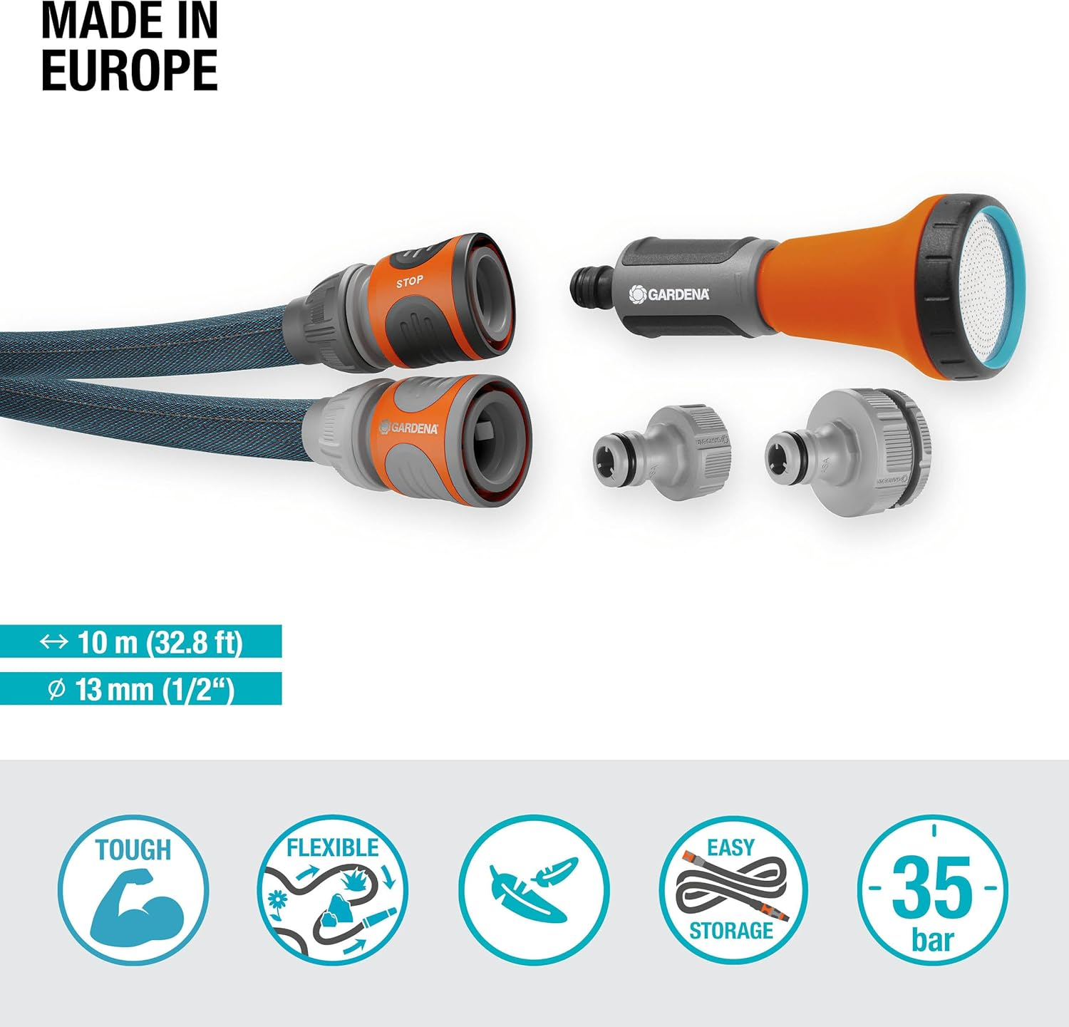 Gardena Liano Xtreme 1/2 Inch, 10M Set: Extremely Robust Textile Garden Hose, for Indoor Water Taps, with PVC Inner Tube, Lightweight, Weather-Resistant (18460-20) image number 2