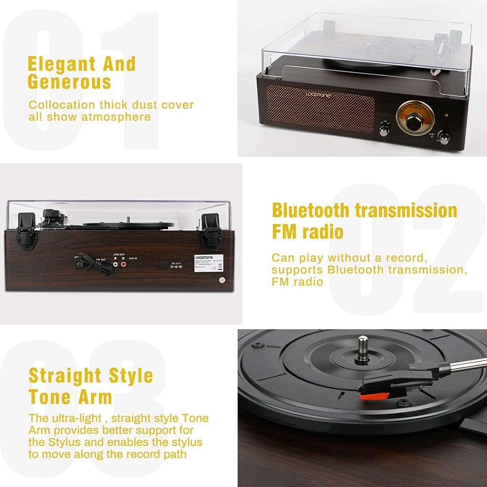 Looptone DS-215RBB Bluetooth in & Out Turntable with FM Radio Functions image number 3