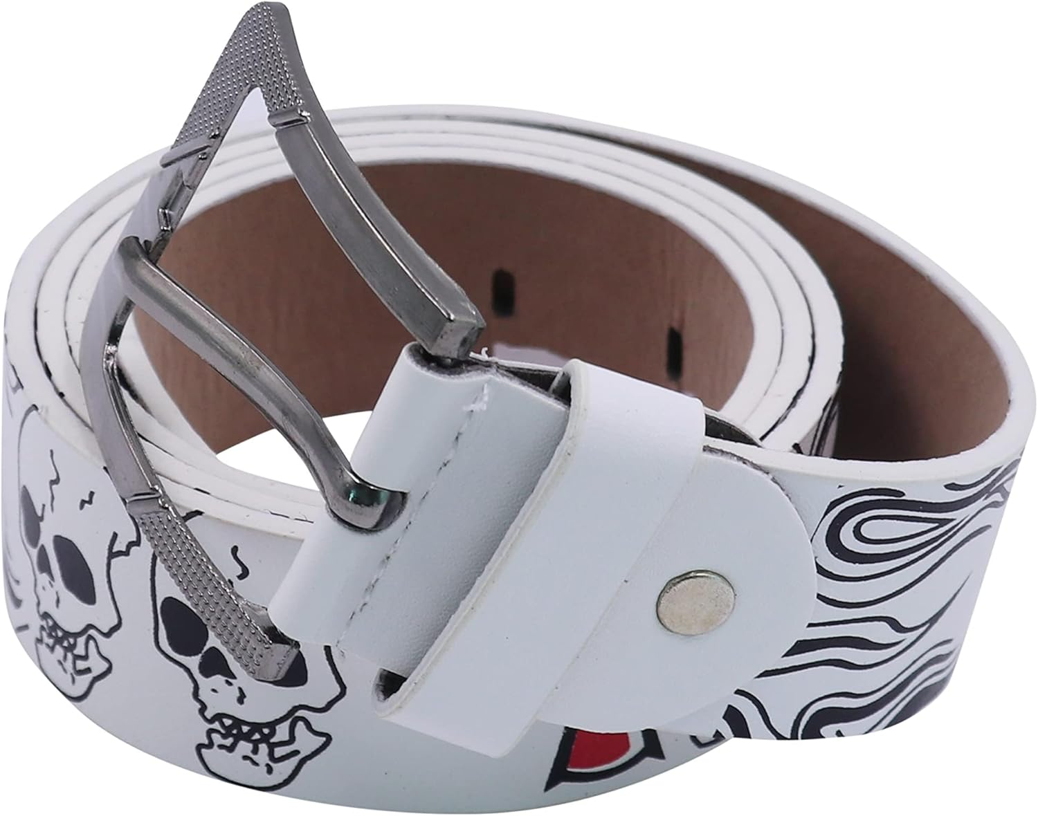 AIBEARTY Punk Skull Skeleton Pattern Pin Buckle Belt Gothic Casual Pu Leather Waistband for Women Men - White image number 6