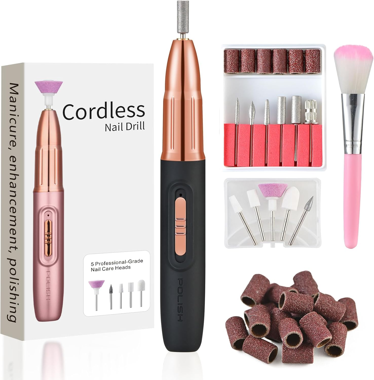 ELEHOME Electric Nail Drill File, Cordless Nail Drill for Acrylic Gel Dip Powder Nails, Rechargeable Electric Nail File Machine E File for Manicure Pedicure Polishing Shape, Black