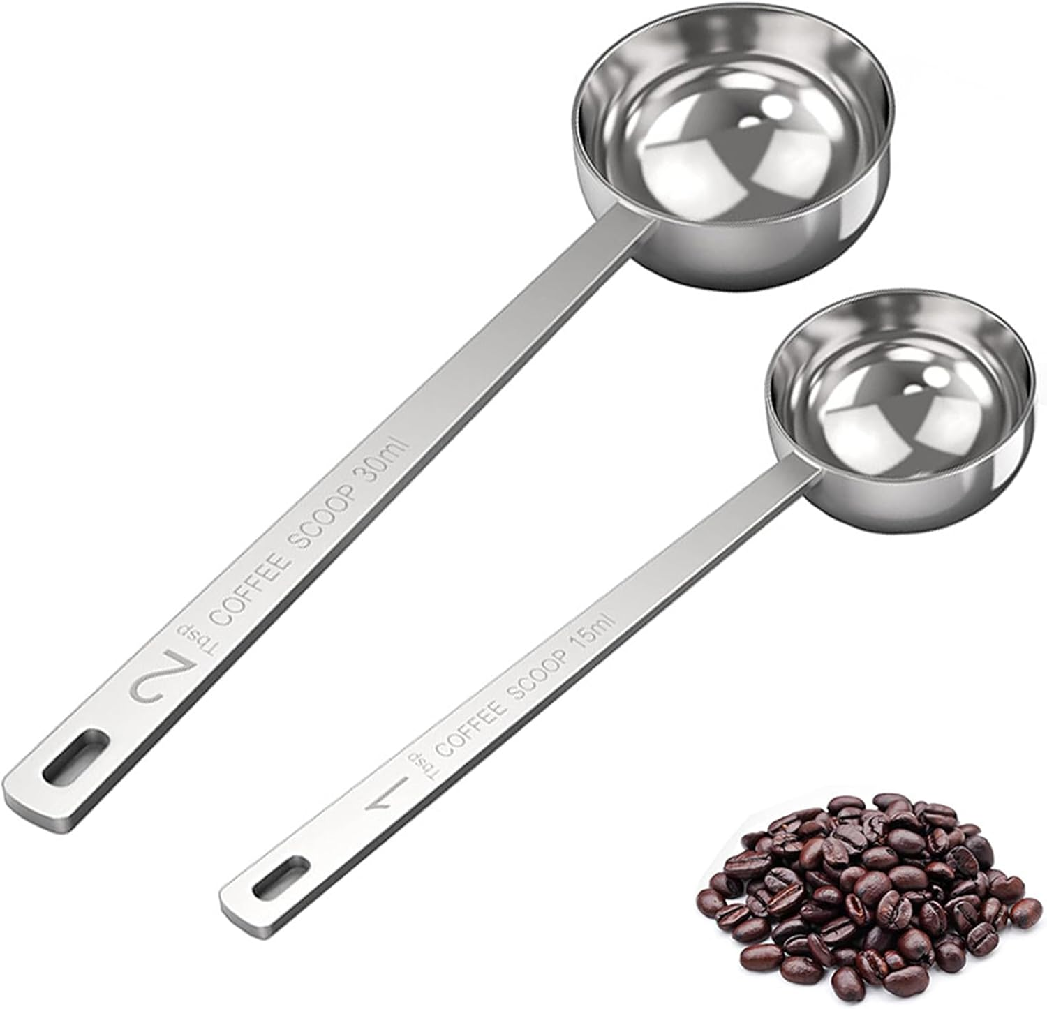 Measuring Spoons, Coffee Scoop Set, 2PCS 15 Ml Stainless Steel Tablespoon Scoops with Long Handle, Measuring Tablespoon for Ground Coffee, Loose Tea,Milk Brewin and Powder