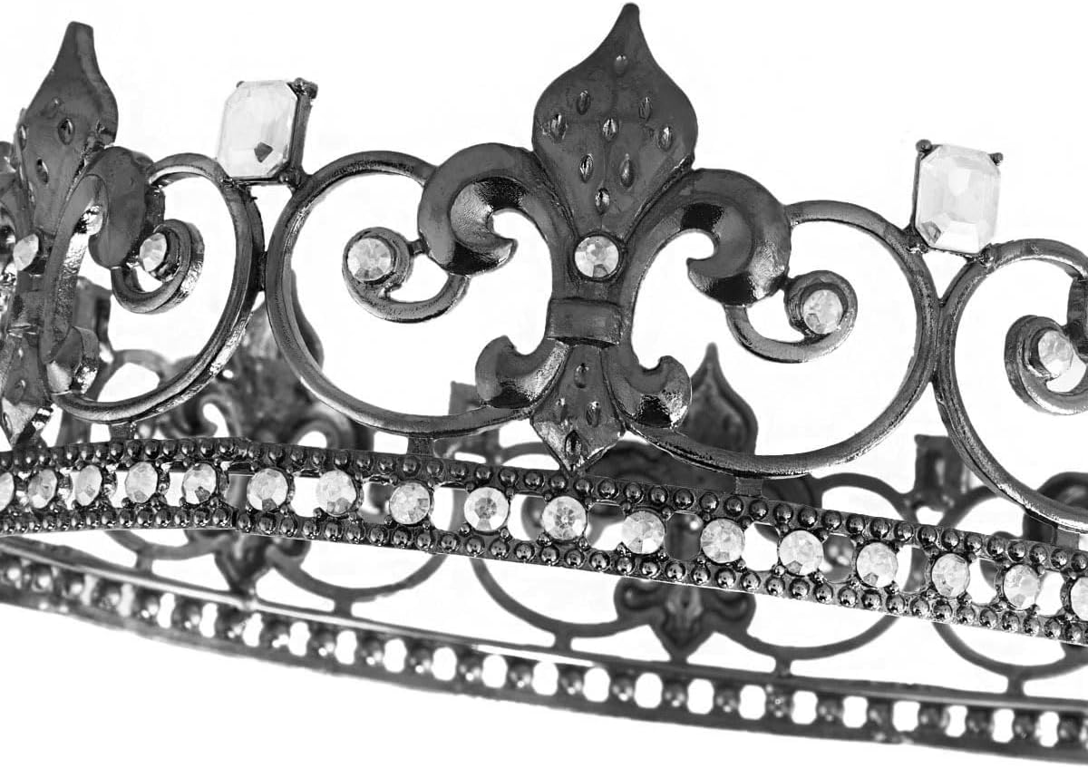 Metal King Queen Crown round Rhinestone Crown Party Headwear for Wedding Halloween Party Birthday image number 3