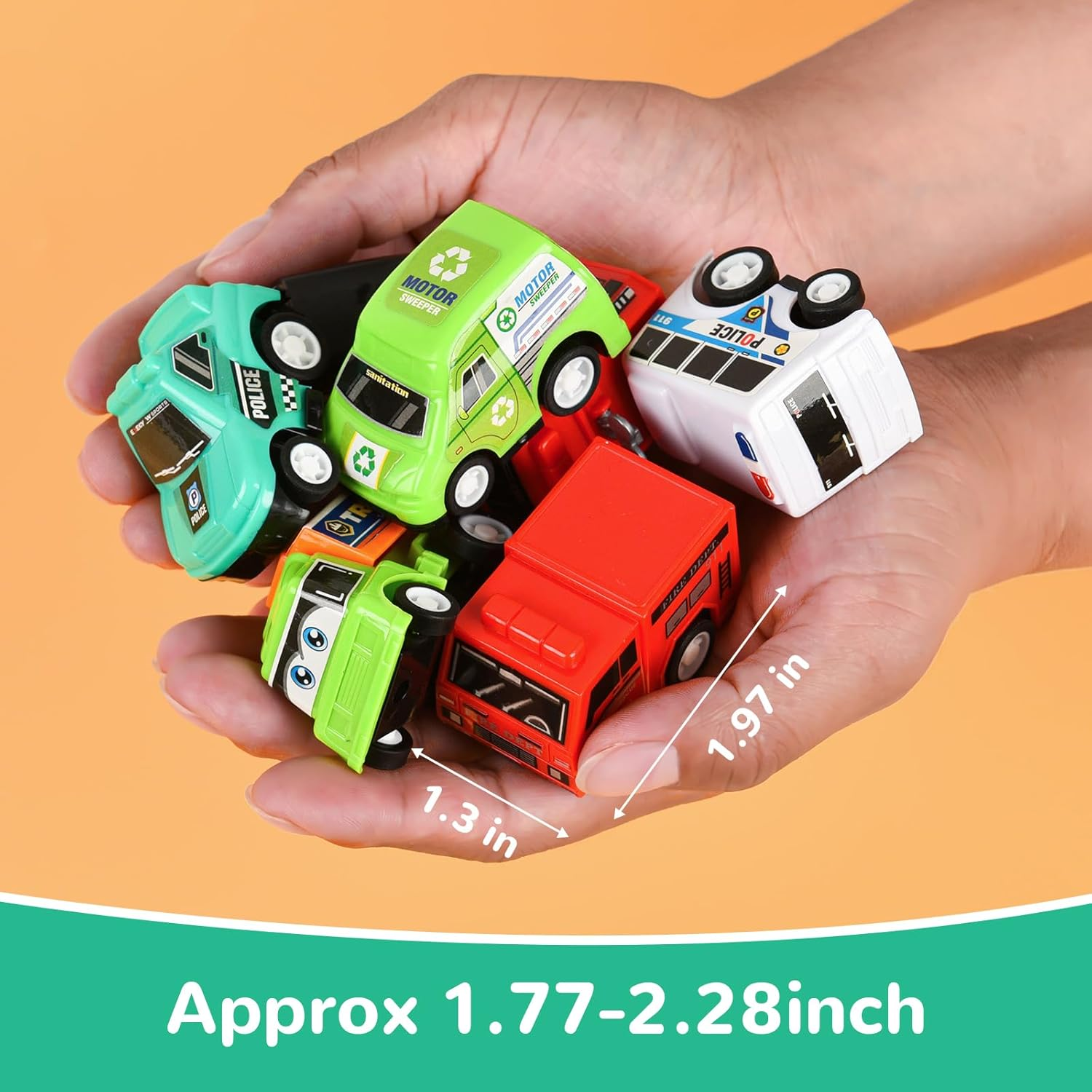 Easter Basket Stuffers 22PCS Mini Pull Back Cars and Trucks Toy Vehicles Set, Assorted Toy Vehicles Party Favors Bulk Small Construction Truck, Police Cars, Fire Trucks for Kids 3-8 image number 5