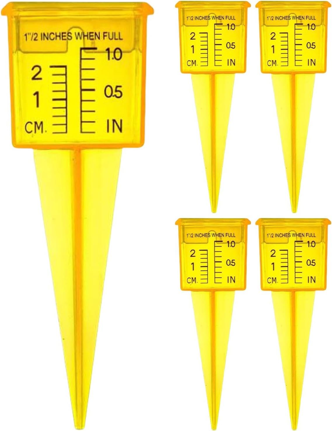5 Pieces Sprinkler Water Gauge, Rain Gauge Translucent Yellow Water Meter, Wide Mouth Square Sprinkler Catch Cups, Outdoor Water Measuring Tool Durable Sprinkler Gauge Instrument for Garden image number 1