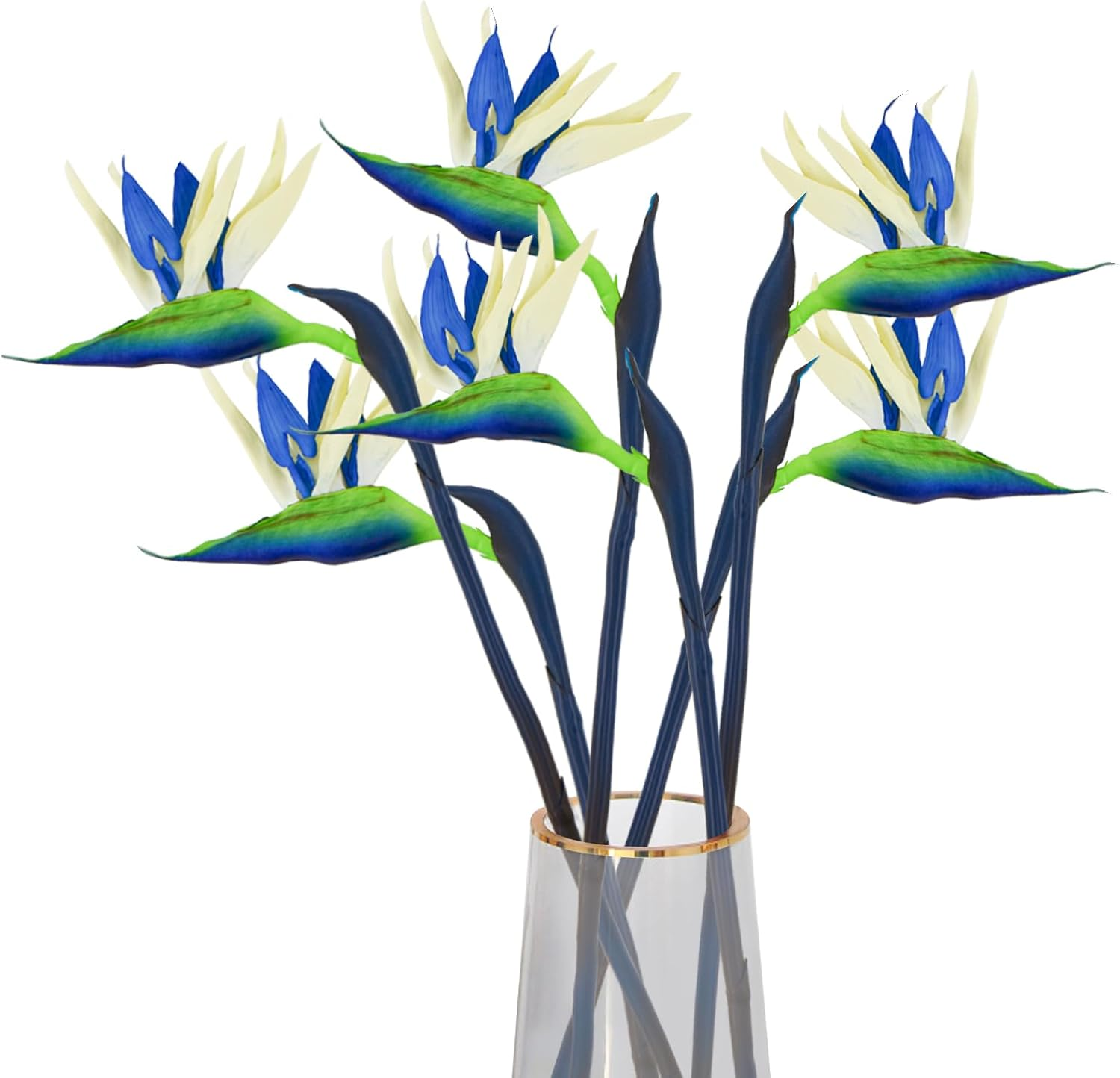 Bacucine Bird of Paradise Artificial Plant 6Pcs Rubber Strelitzia Artificial Flowers Bouquet Tropical Flowers for Home Garden Office Wedding Party Decor (Blue)